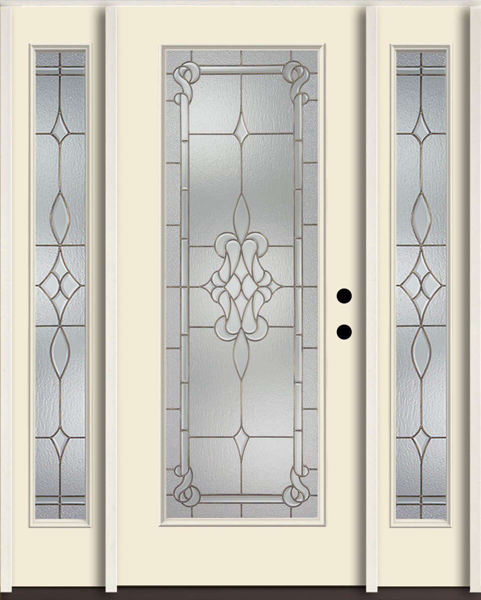 American Building Supply LO964364 Stately 60-in x 80-in x 4-5/8-in Fiberglass Full lite Left-hand inswing Bisque Paint Painted Prehung Single door with sidelights Front Door Insulating core Decorative glass