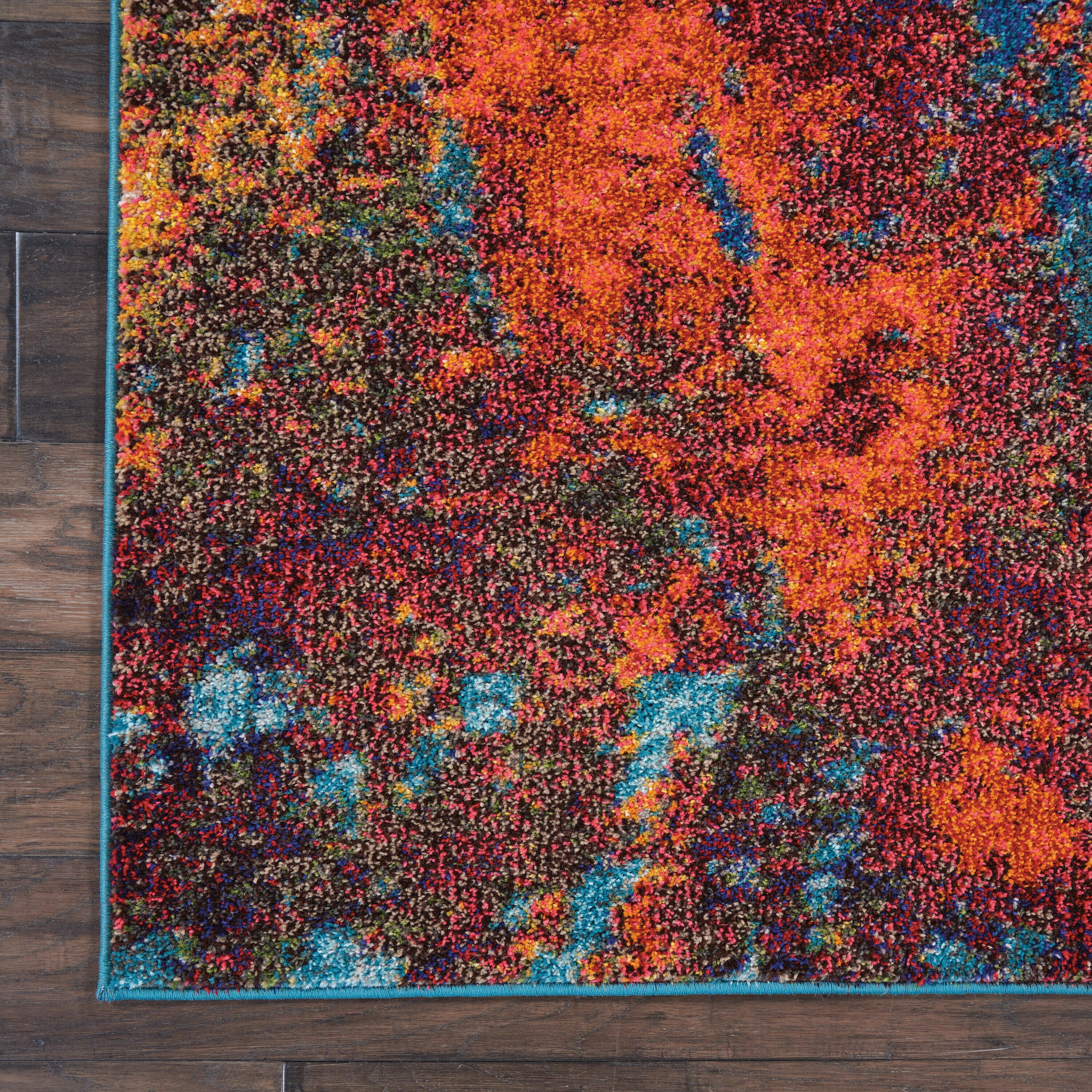 Atlantic Abstract Blue and Orange Synthetic Rug 7'10" x 10'6"