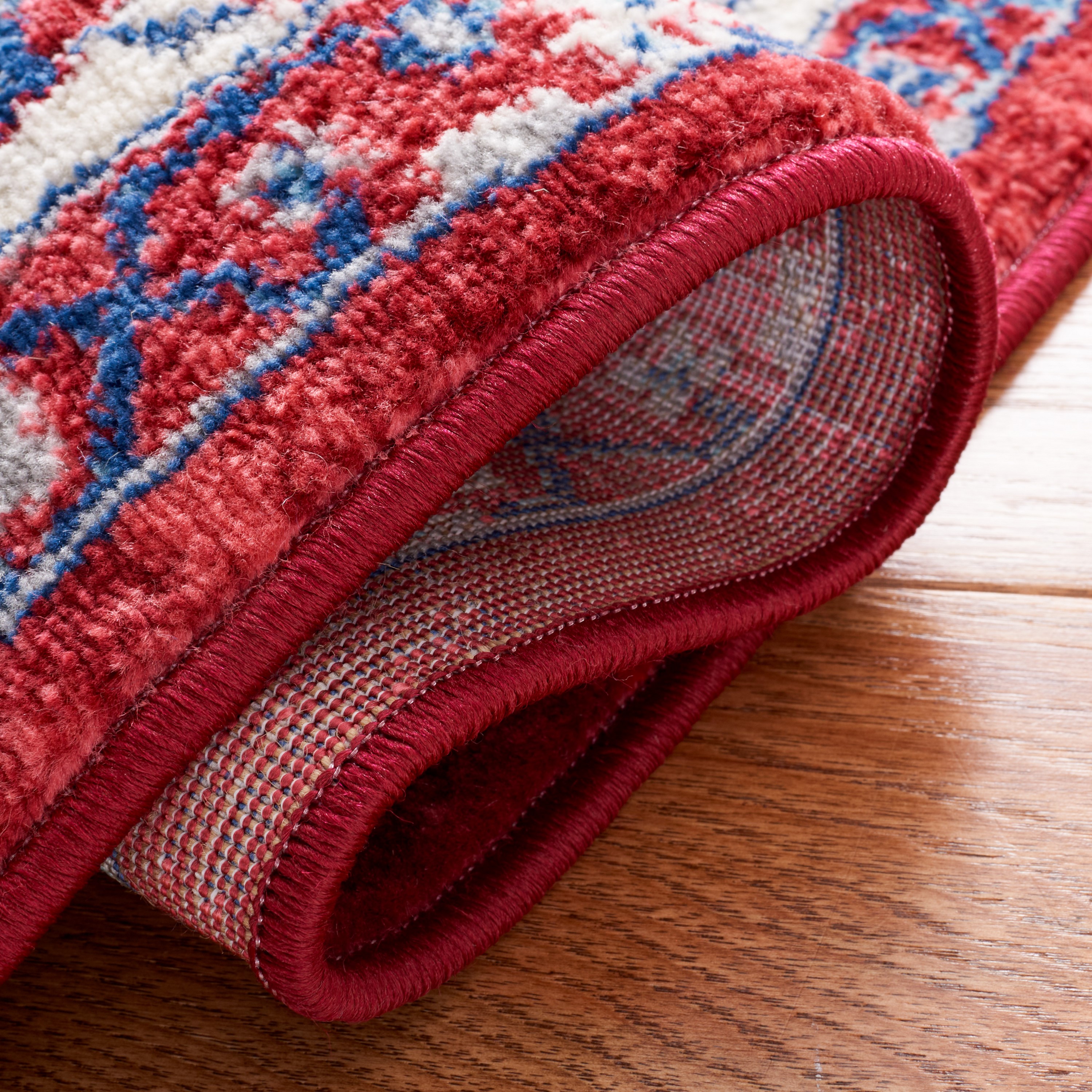 Red and Ivory Rectangular Stain-Resistant Synthetic Rug