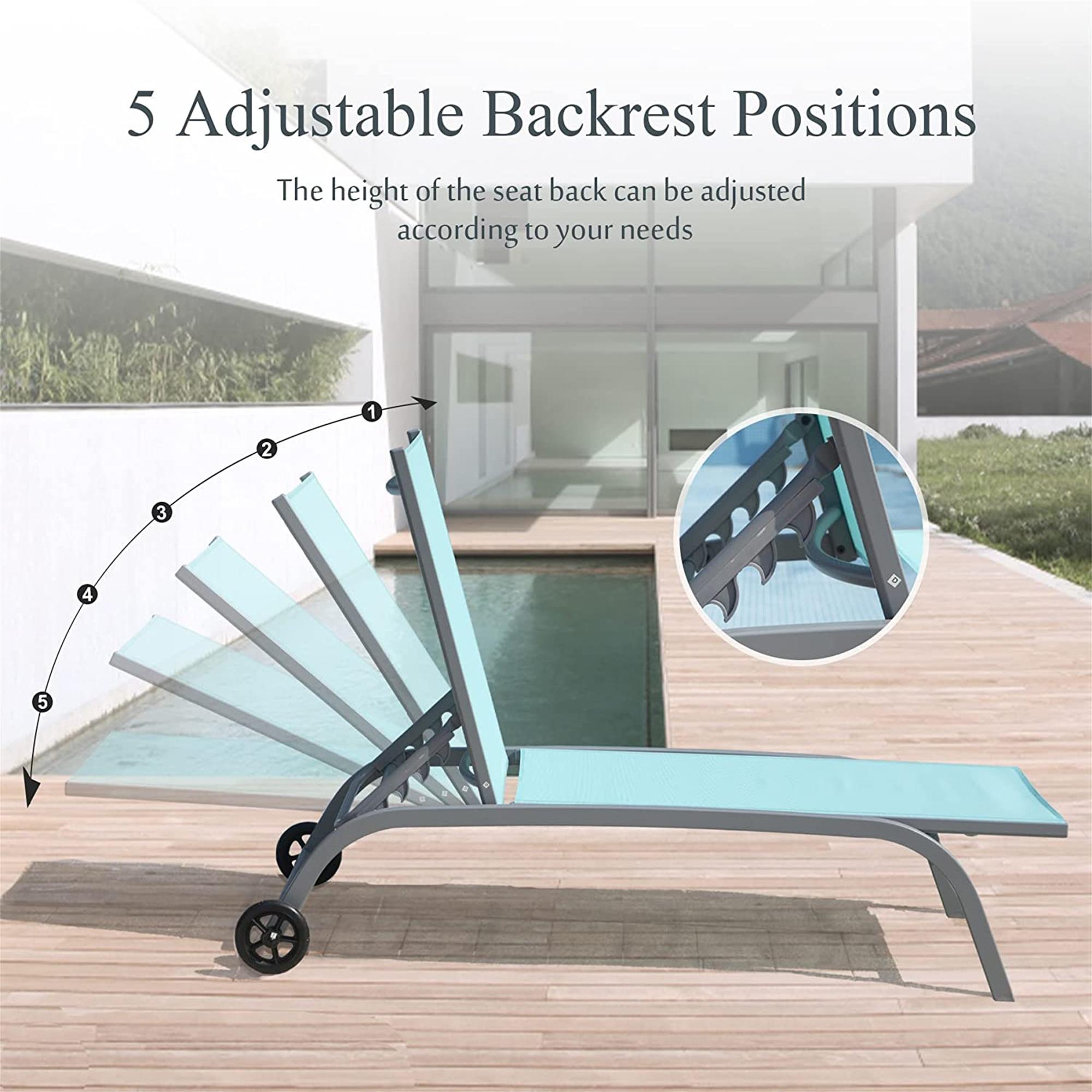 Bayfeve Chaise Lounge Chairs with Wheels Set of 2 Gray Aluminum Frame