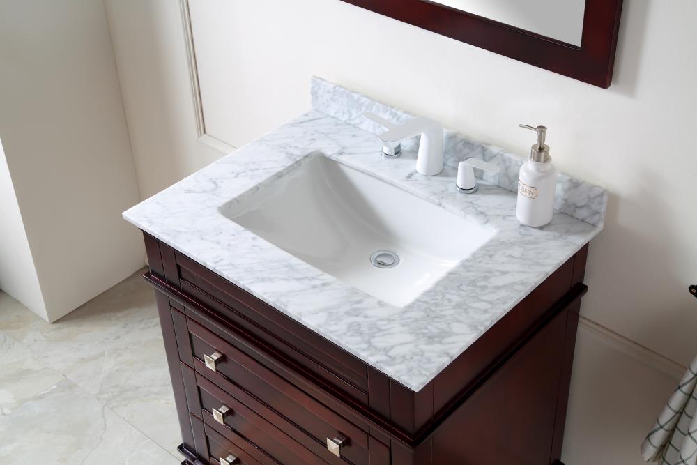 ANZZI Wineck Series 36-in White Single Sink Bathroom Vanity with Carrara White Natural Marble Top (Mirror Included)