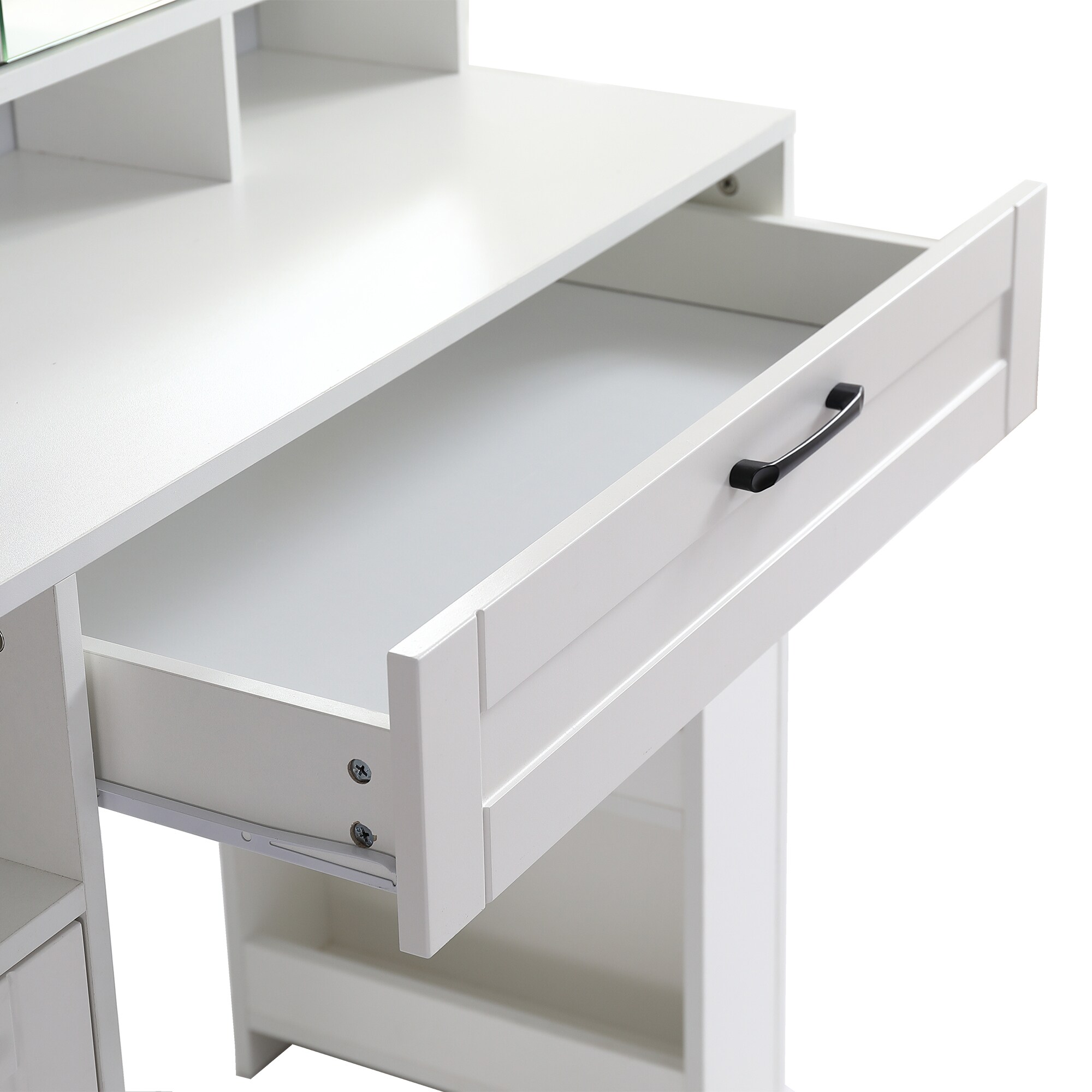 Mondawe Contemporary White LED Lighted Vanity Desk with Large Mirror ...