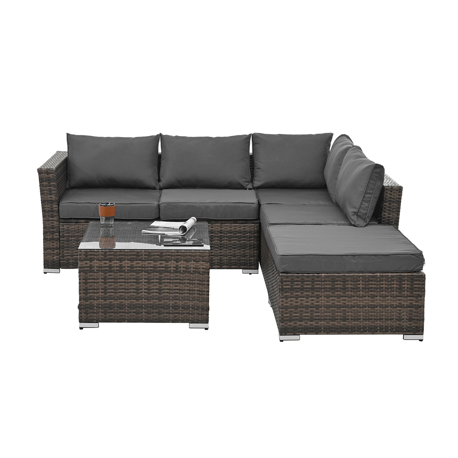 SINOFURN SYB790011GY Wicker Outdoor Sectional with Gray Cushions and Wicker Frame