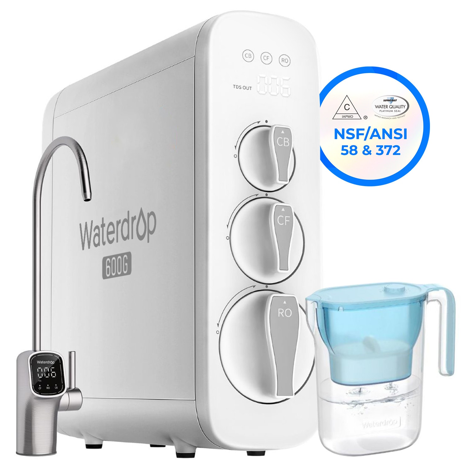 Waterdrop BL-WD-G3P6-05B  G3P600 Reverse Osmosis System Extra WD-PT-05B-L Water Filter Pitcher