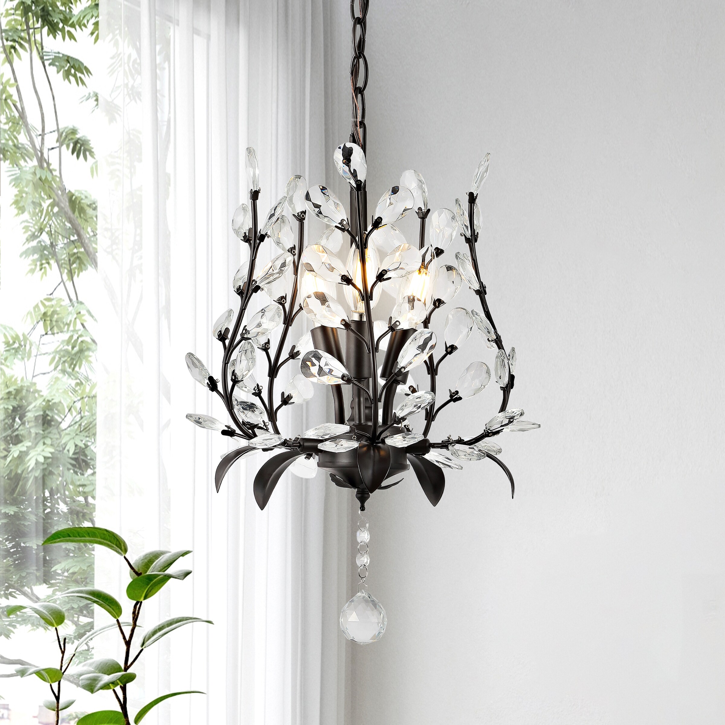 Adoria 12" Oil-Rubbed Bronze Bohemian LED Pendant with Crystal Accents
