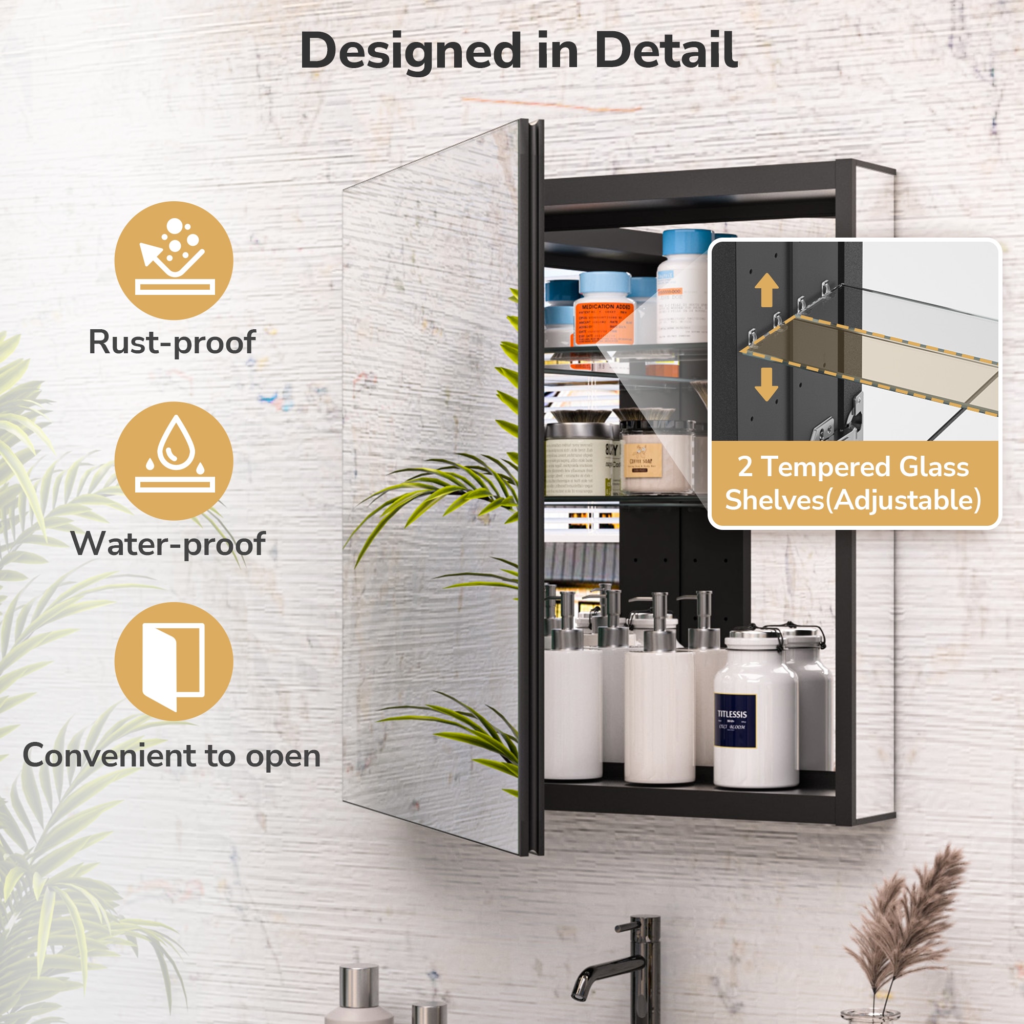 Keonjinn LW-JG-4066BK Bathroom-Medicine-Cabinets - View #3