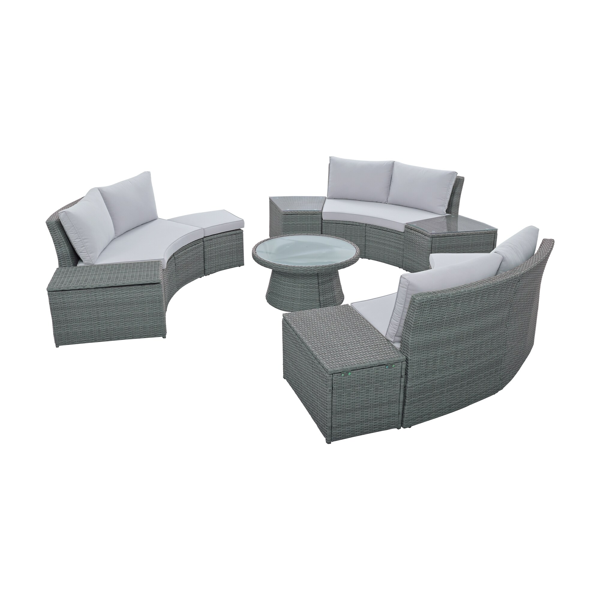 JIMSMAISON BOTMPCS36-LG 10 -Piece Rattan Patio Sofa Conversation Set with Gray Cushions