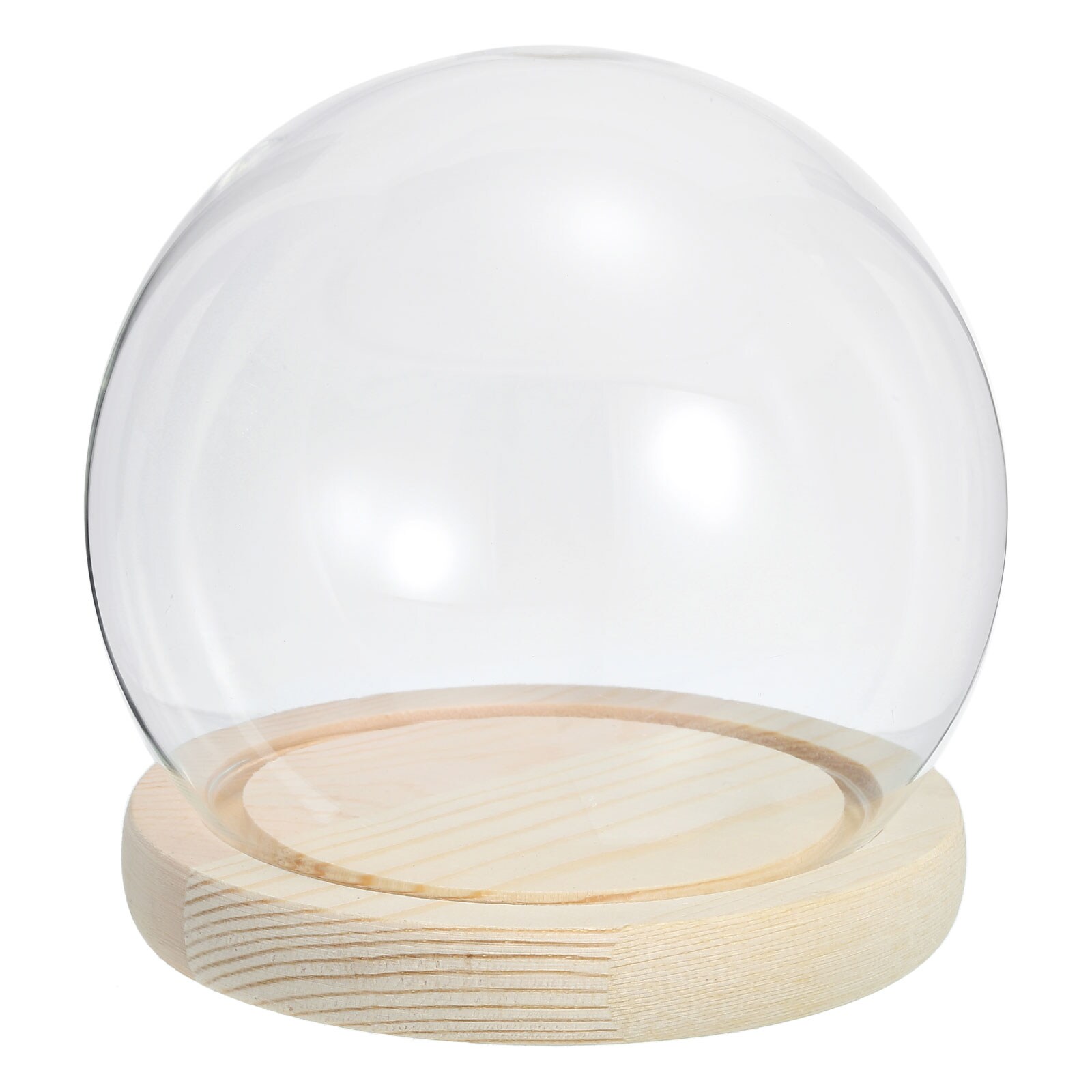 PATIKIL 4.4Inch Clear Cloche Glass Dome Glass Bell Jar Globe Display Case Tabletop Centerpiece with Natural Wooden Base for Succulents Christmas Decor