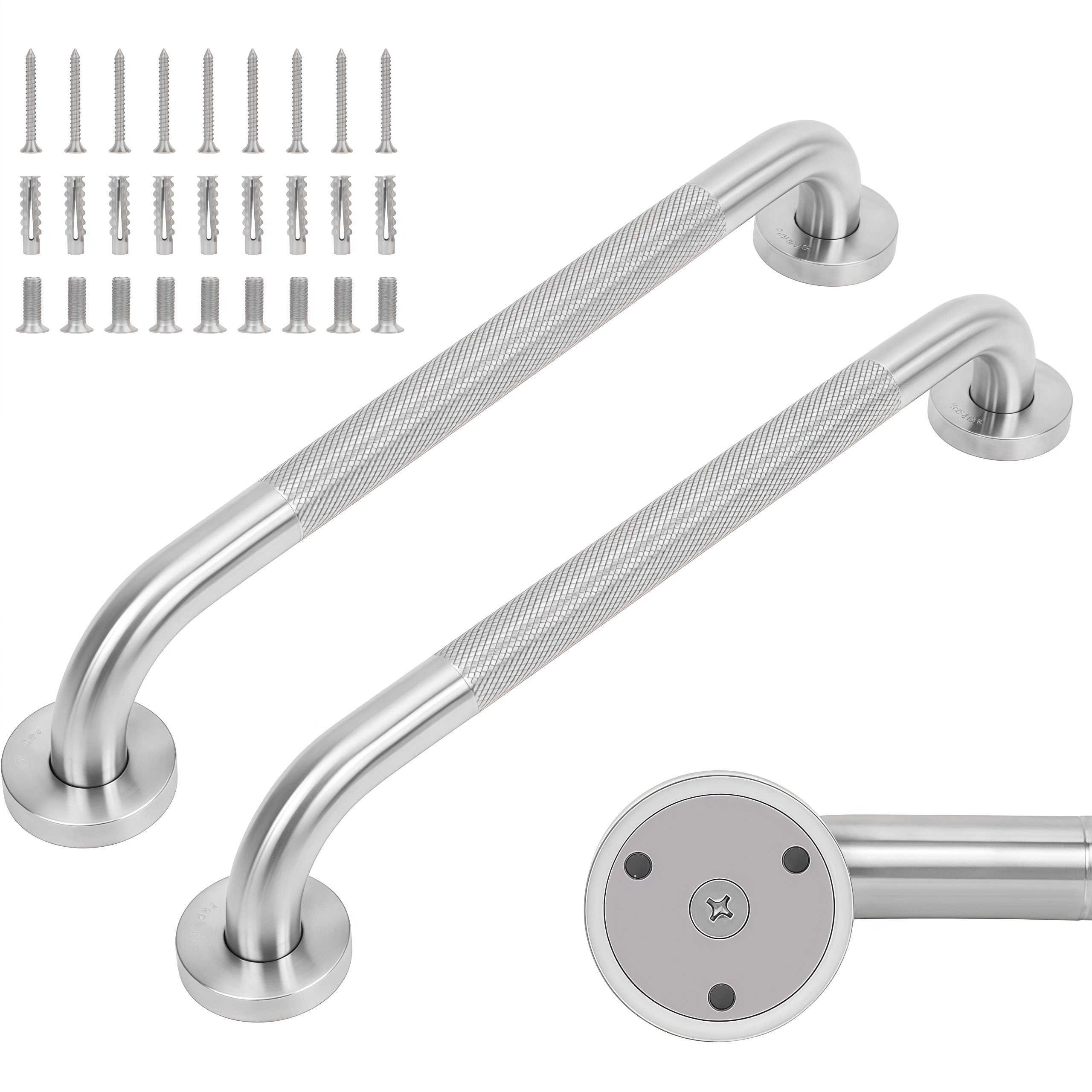 Numhew 16in W Knurled Grip Brushed Silver Stainless Steel 1-Bar Safety Grab Bar #NHSEAN8734