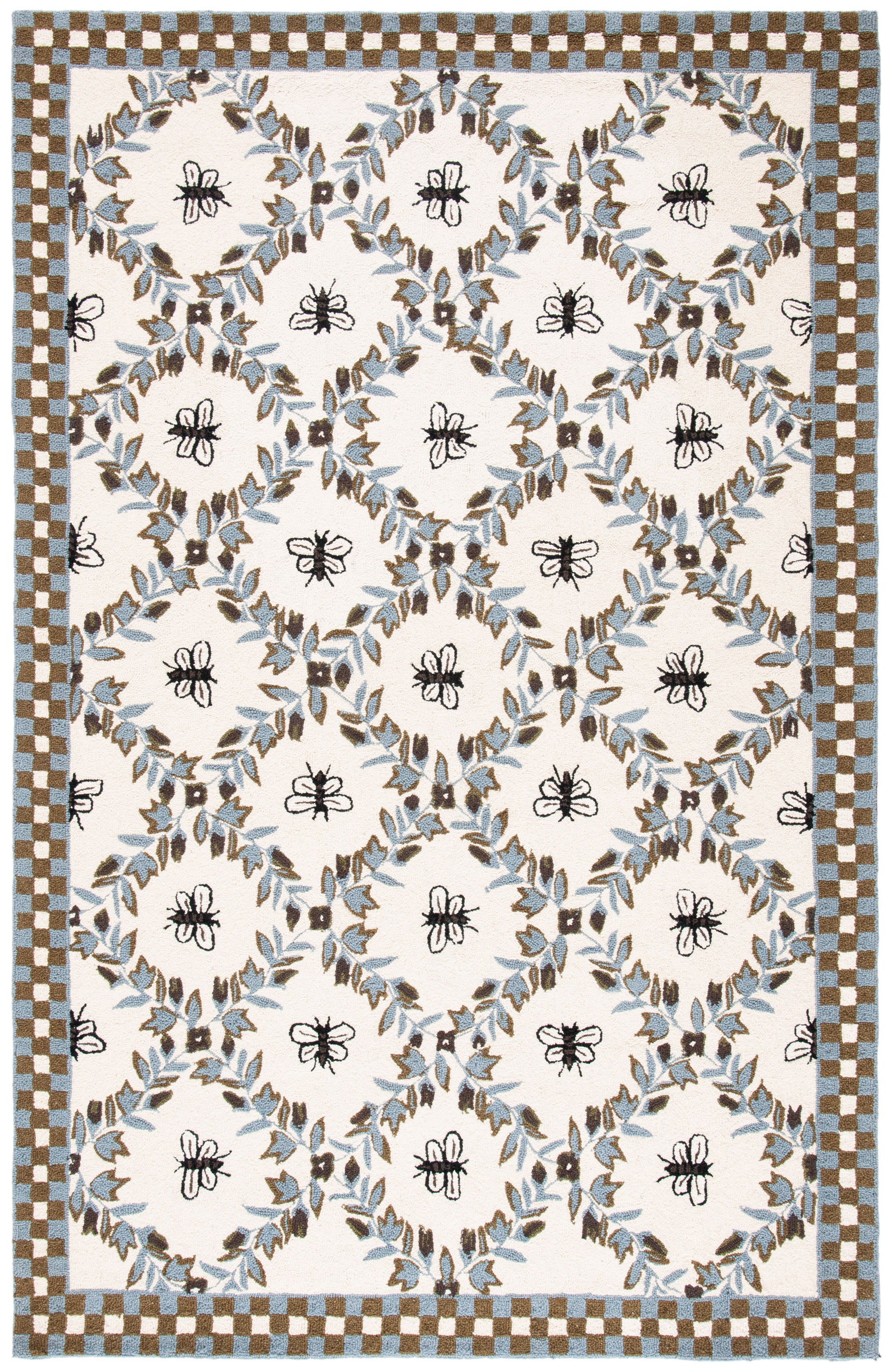 Safavieh HK55G-5 Chelsea Stratford 5 x 8 (ft) Hooked Wool Blue/Multi Rectangular Indoor Trellis Area rug