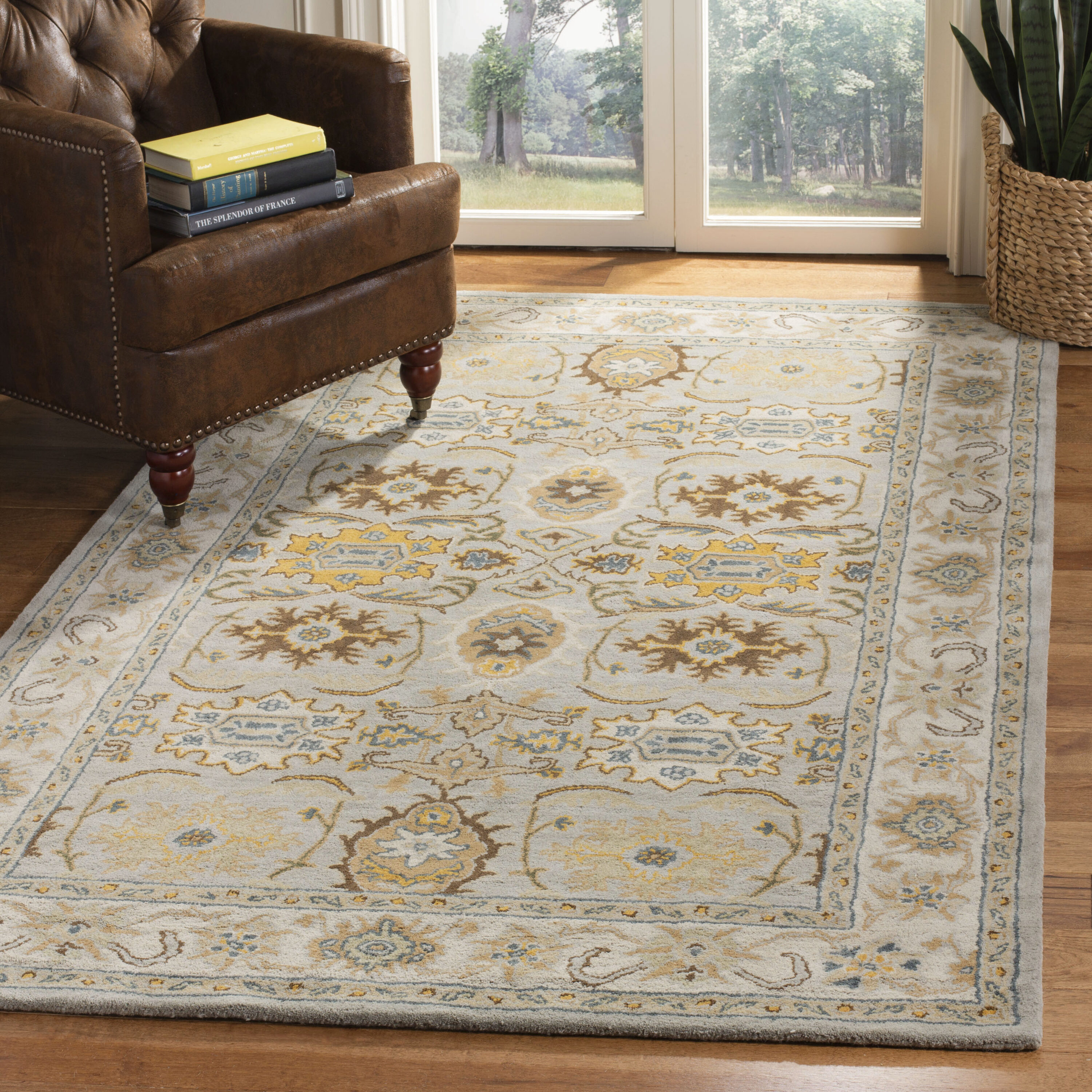 Safavieh HG734C-3 Heritage Peshwar 3 x 5 (ft) Tufted Wool Light Gray/Gray Rectangular Indoor Floral/Botanical Oriental Throw rug