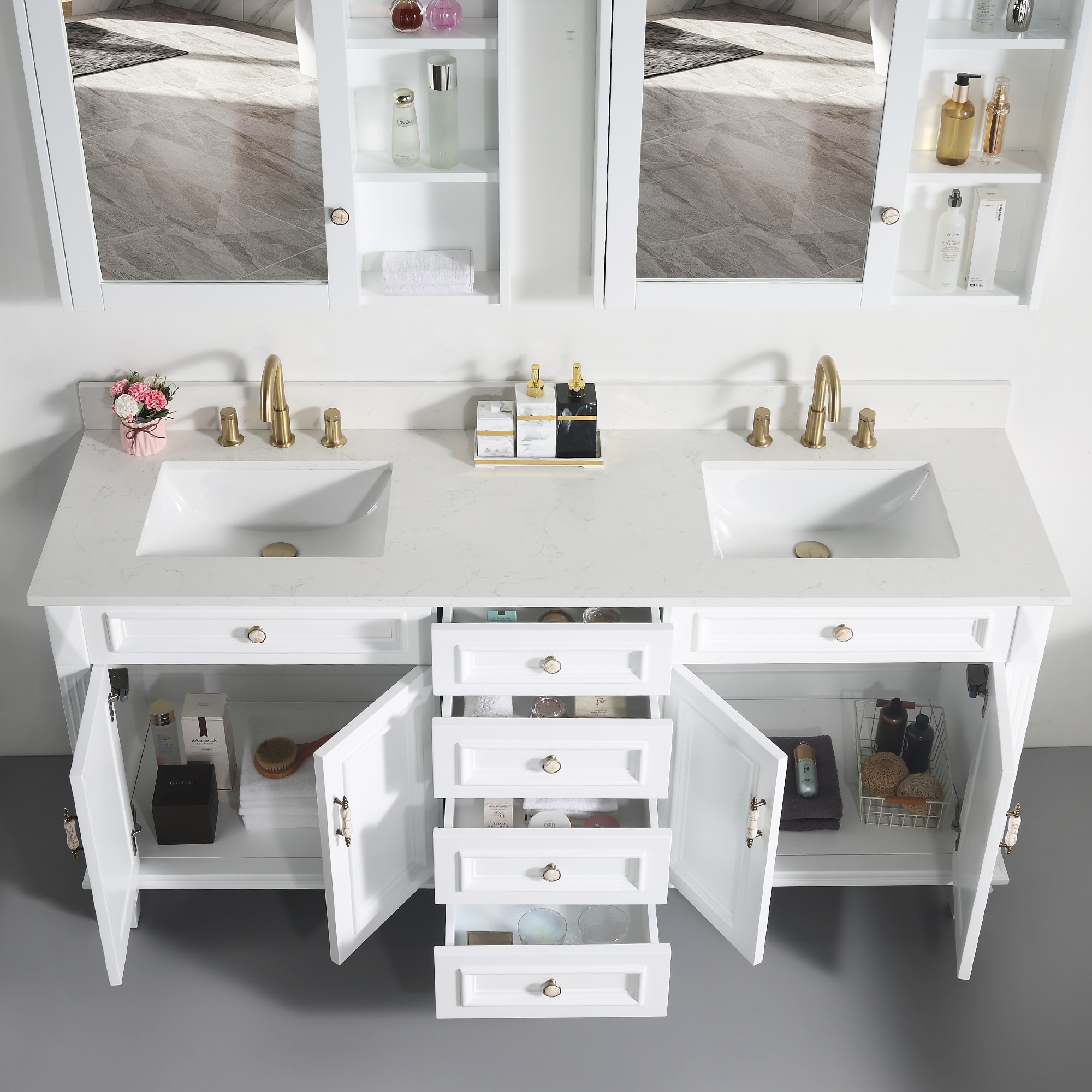 WELLFOR ARTWOOD72QZ-WT Bath-Vanity-Combo - View #11