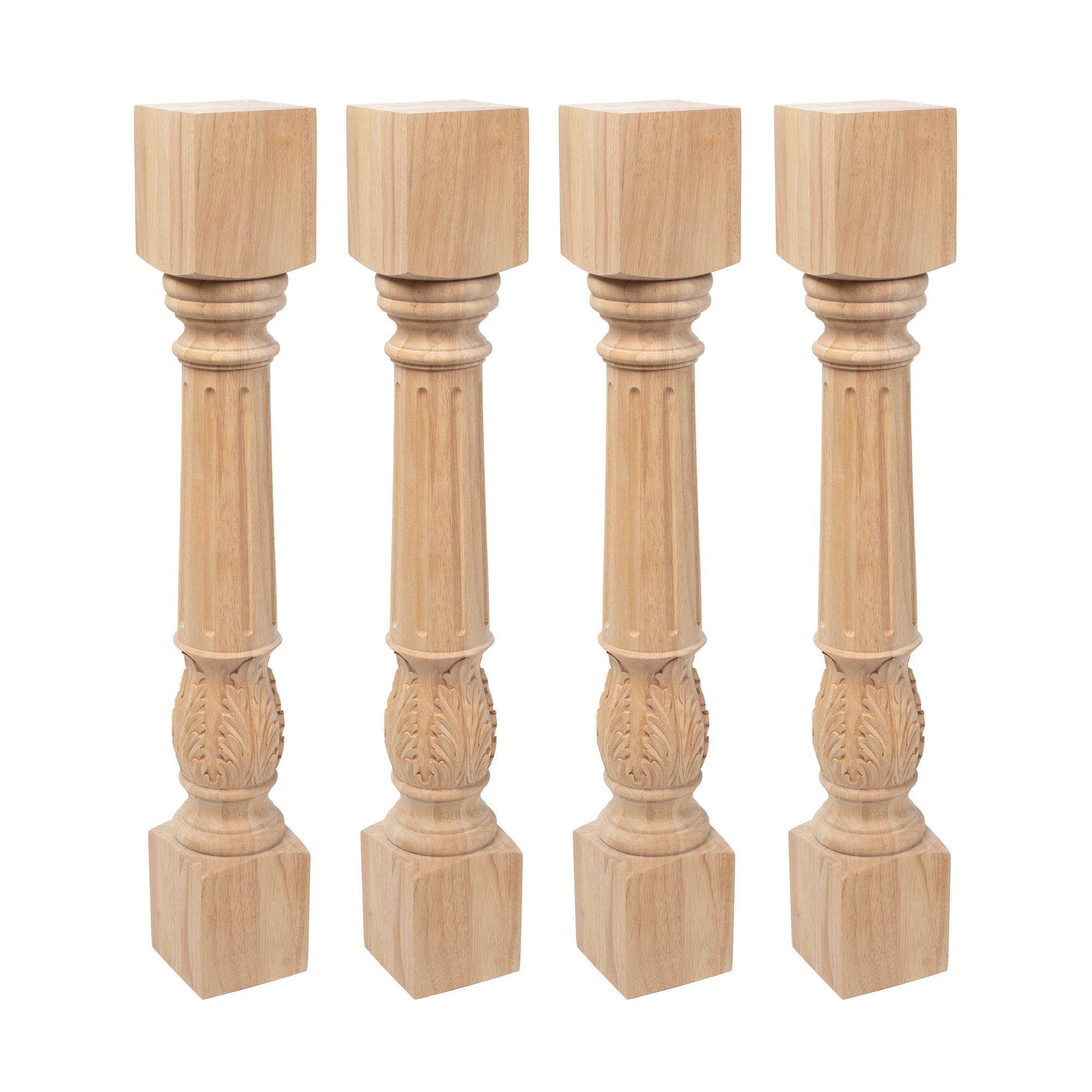 Unfinished Solid Rubberwood Acanthus Leaf Kitchen Island Legs Set