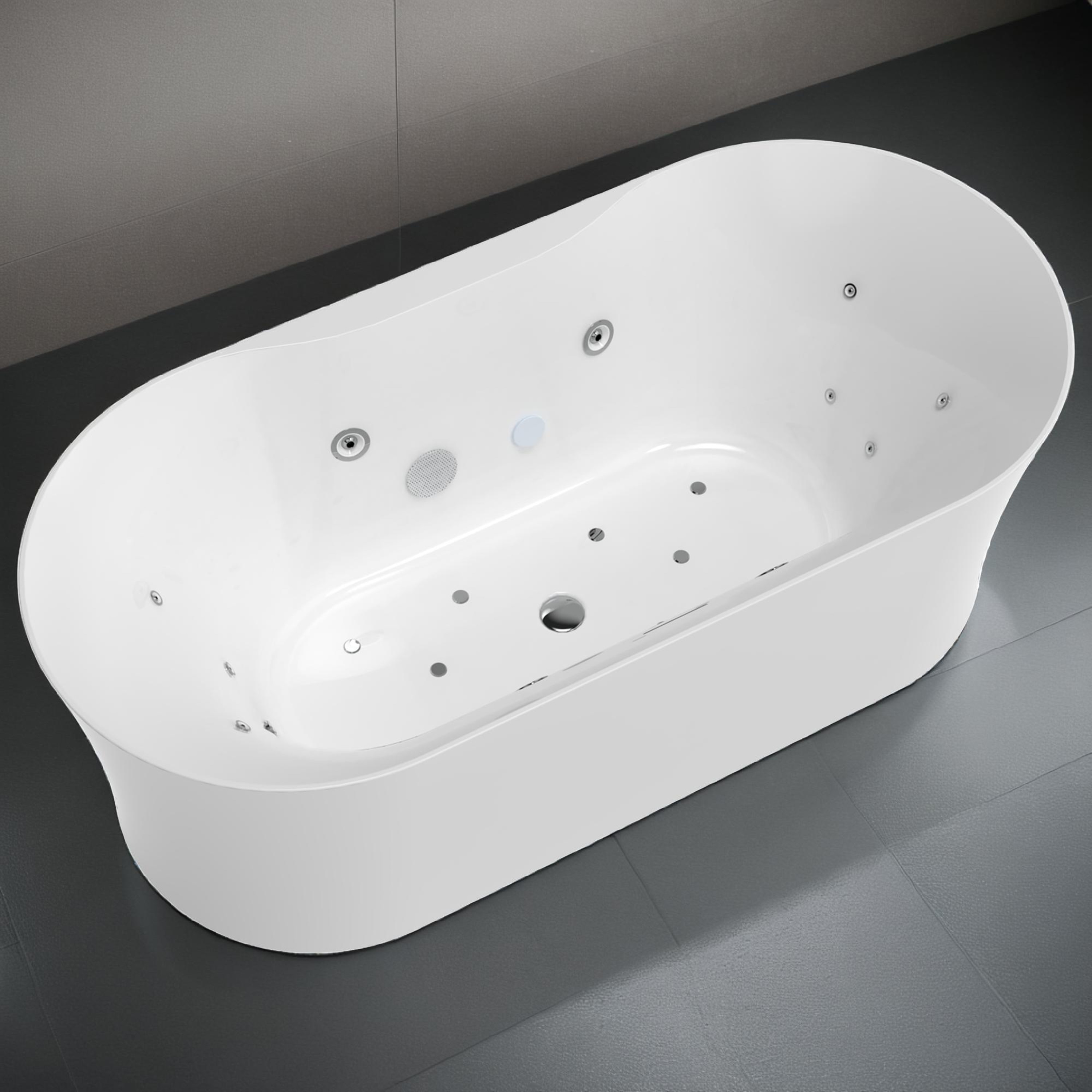 67-Inch White Acrylic Freestanding Whirlpool Bathtub with Chromotherapy