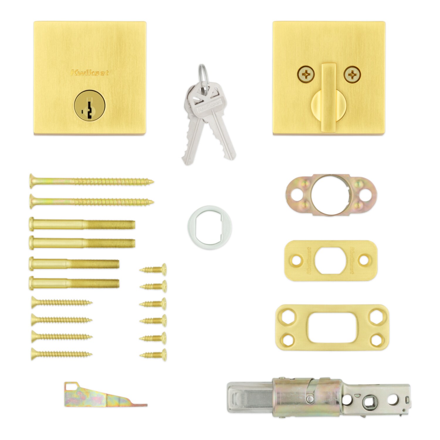 Satin Brass Square Single Cylinder Deadbolt Lock