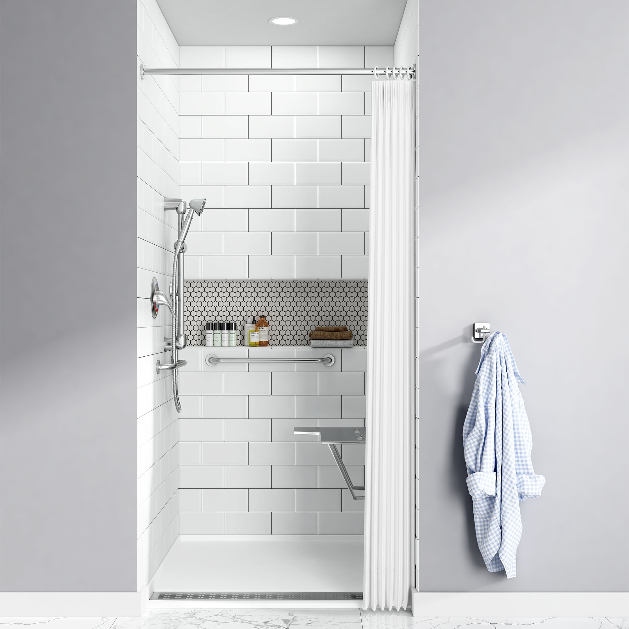 Soft White 38" Square Solid Surface Shower Base