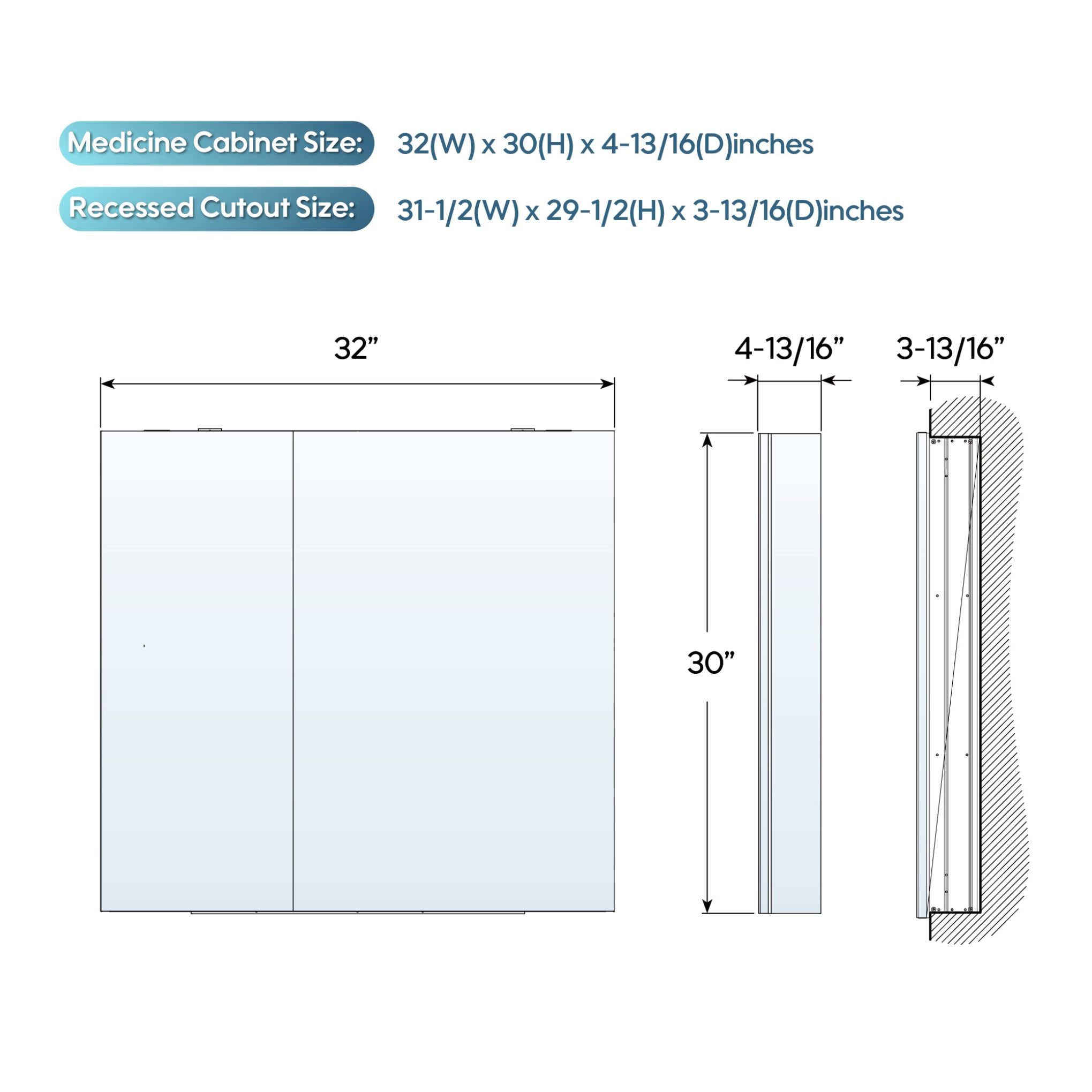 WELLFOR ROSA1220LR Bathroom-Medicine-Cabinets - View #5