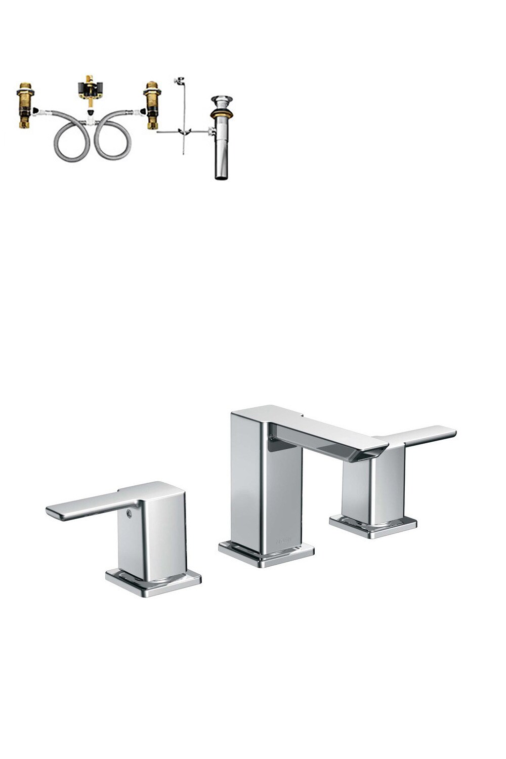 90 Degree Chrome Widespread 2-handle WaterSense Bathroom Sink Faucet with Drain | - Moen TS6720-9000-L