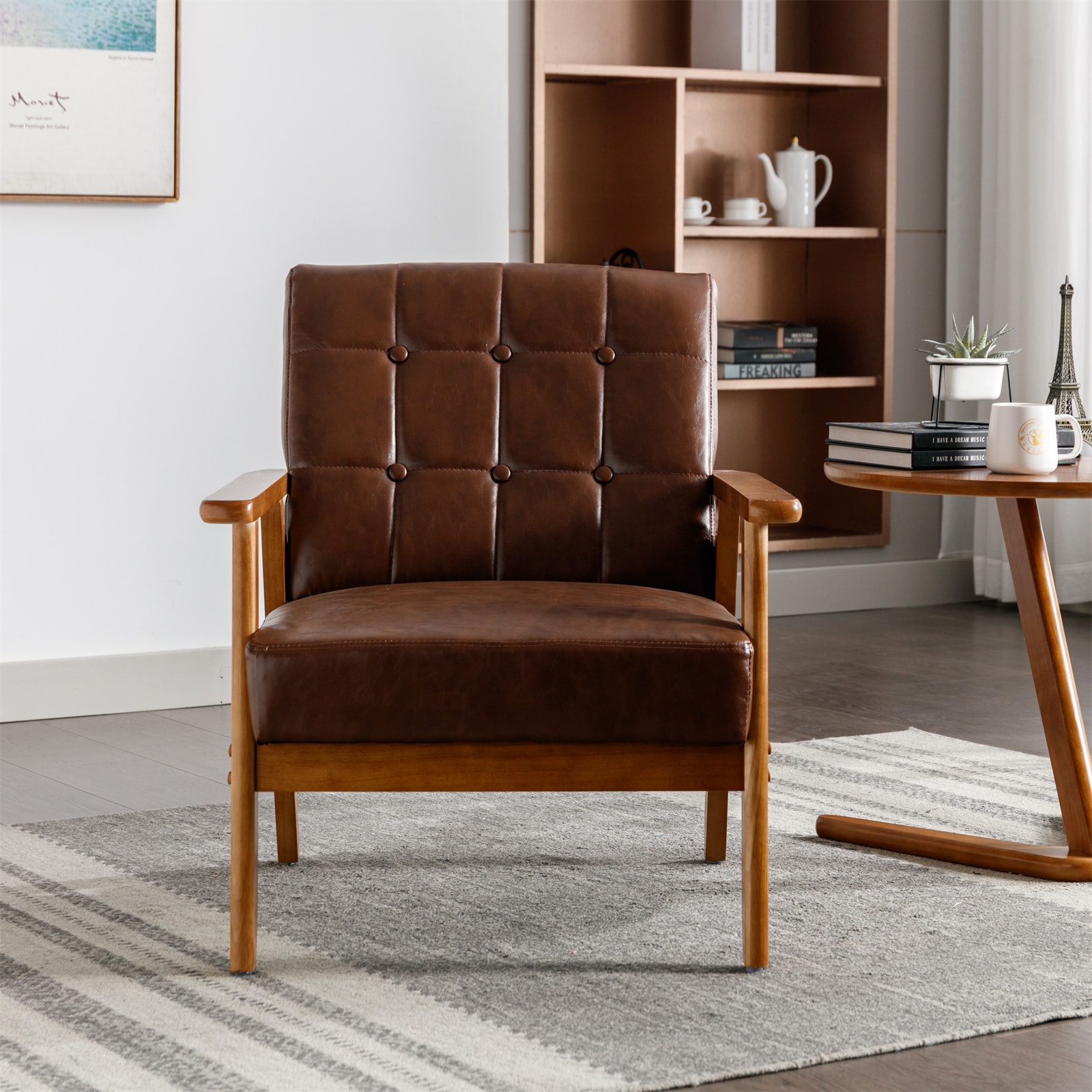 BESTCOSTY Modern Brown Pu Faux Leather Accent Chair at Lowes.com