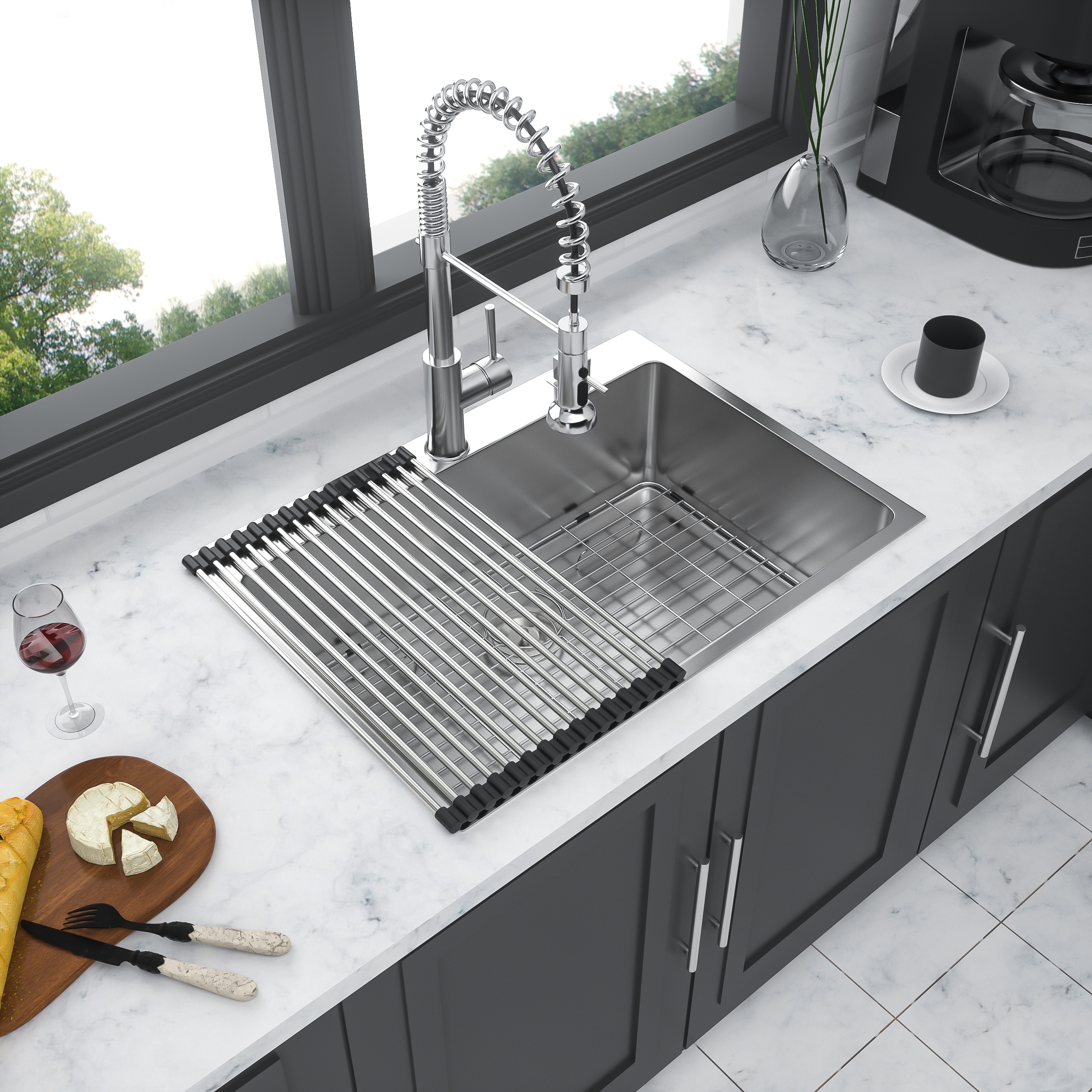 LUXEYARD Stainless Steel Drop In Kitchen Sink - 25 x 22 x 10 Inch Drop-in Topmount Sinks 16 Gauge R10 Tight Radius Deep Single Bowl 25in Basin Sink