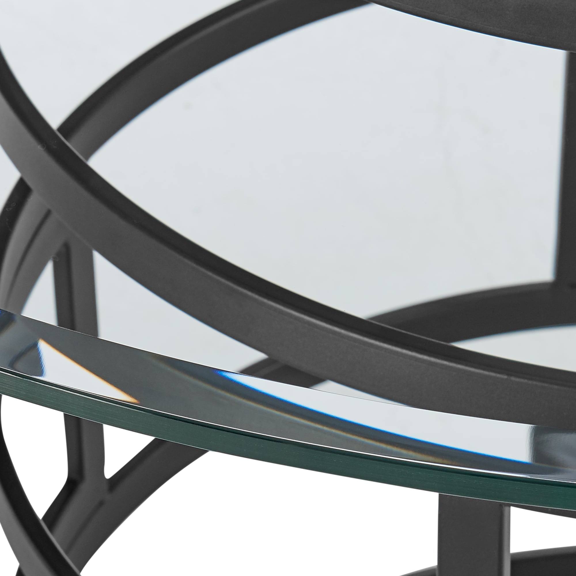 Diaz 48" Round Glass Dining Table with Matte Black Iron Base