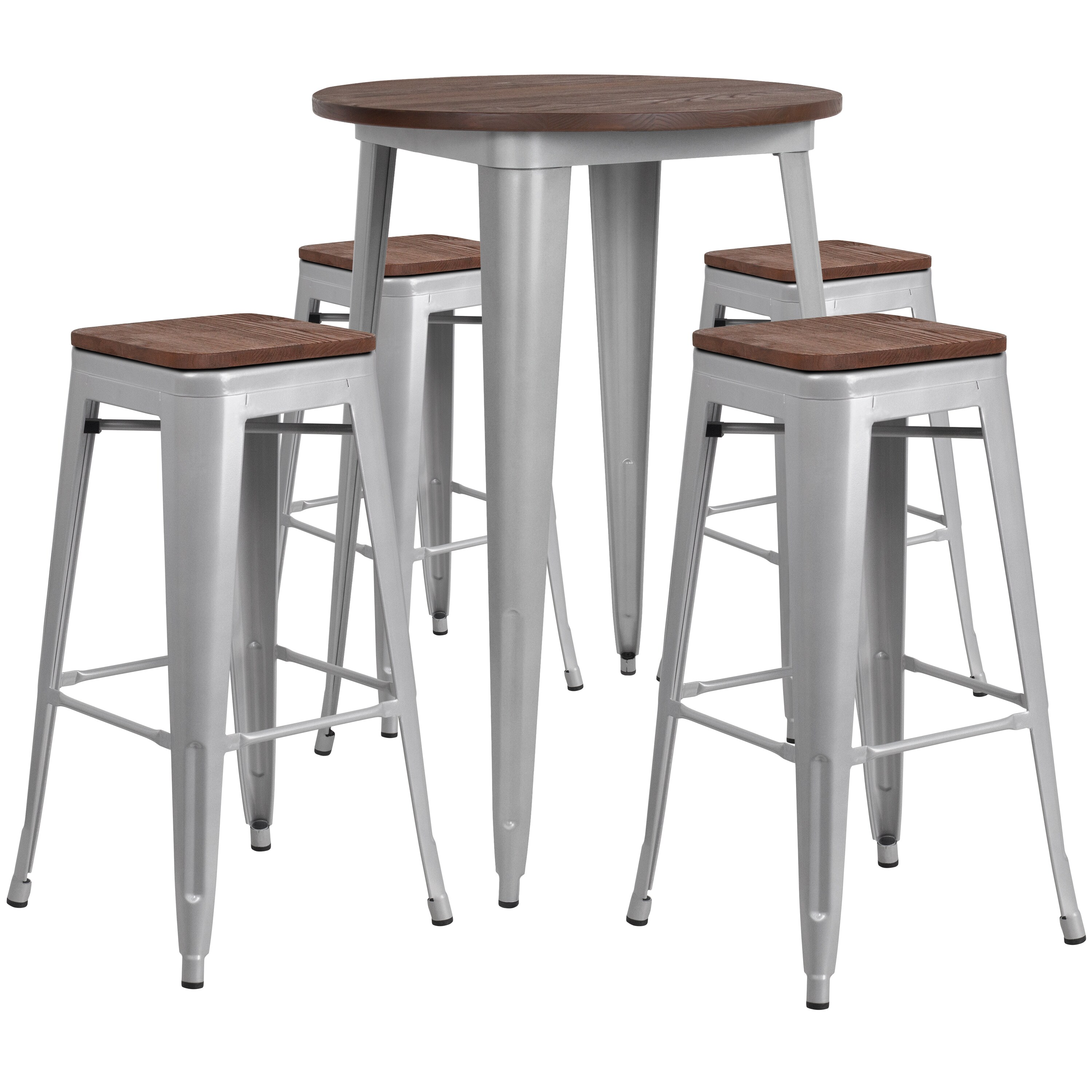 Flash Furniture 889142499893 Silver Contemporary/Modern Dining Room Set with Round Table ( Seats 4 )