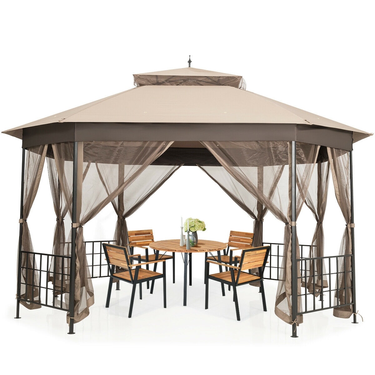 Forclover CVI-V1953 12-ft x 10-ft Gazebos Light Brown Gazebo with Soft Top Roof