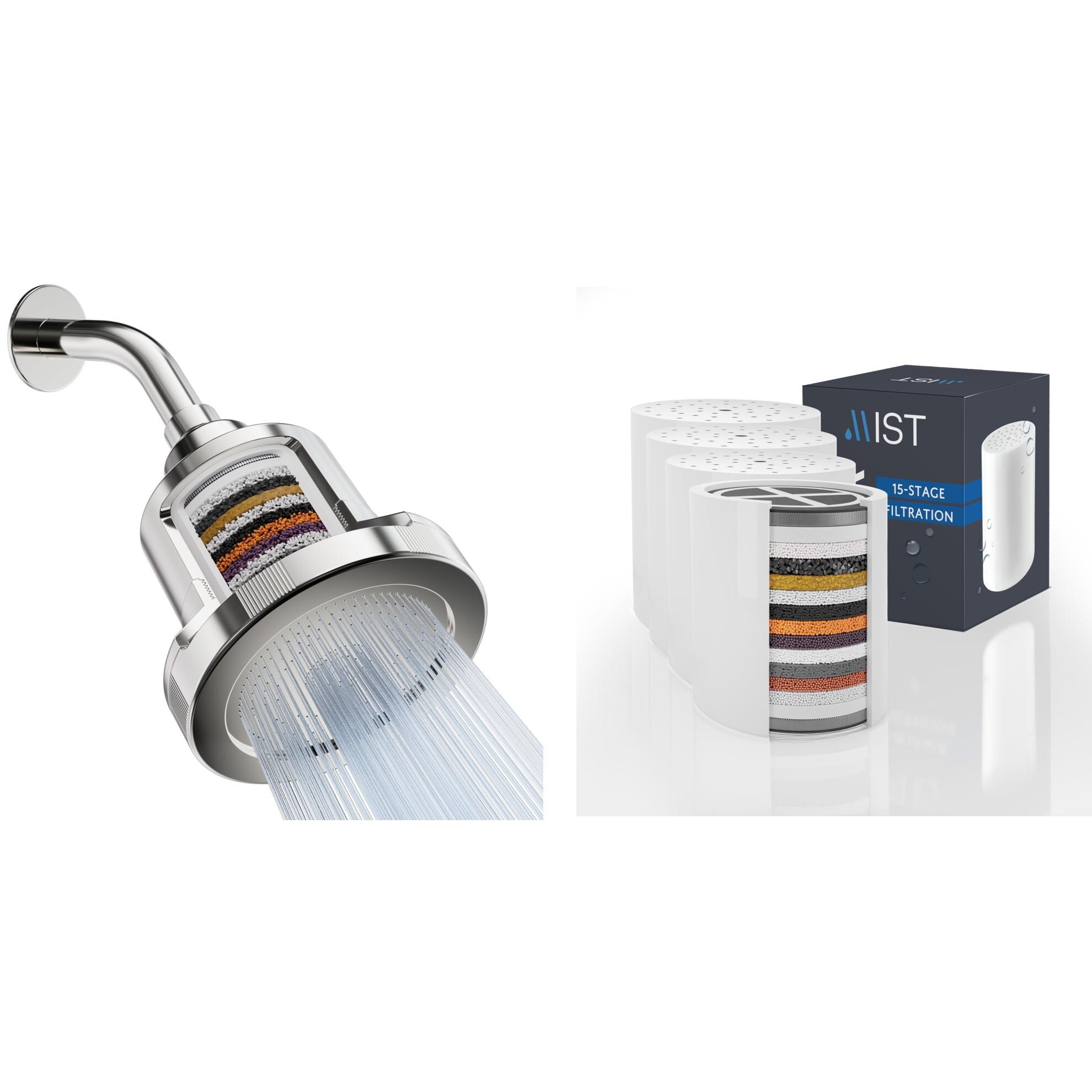 Mist  4.5-in Chrome Round Fixed Filtered High Pressure Shower Head with 4 Replacement Filters