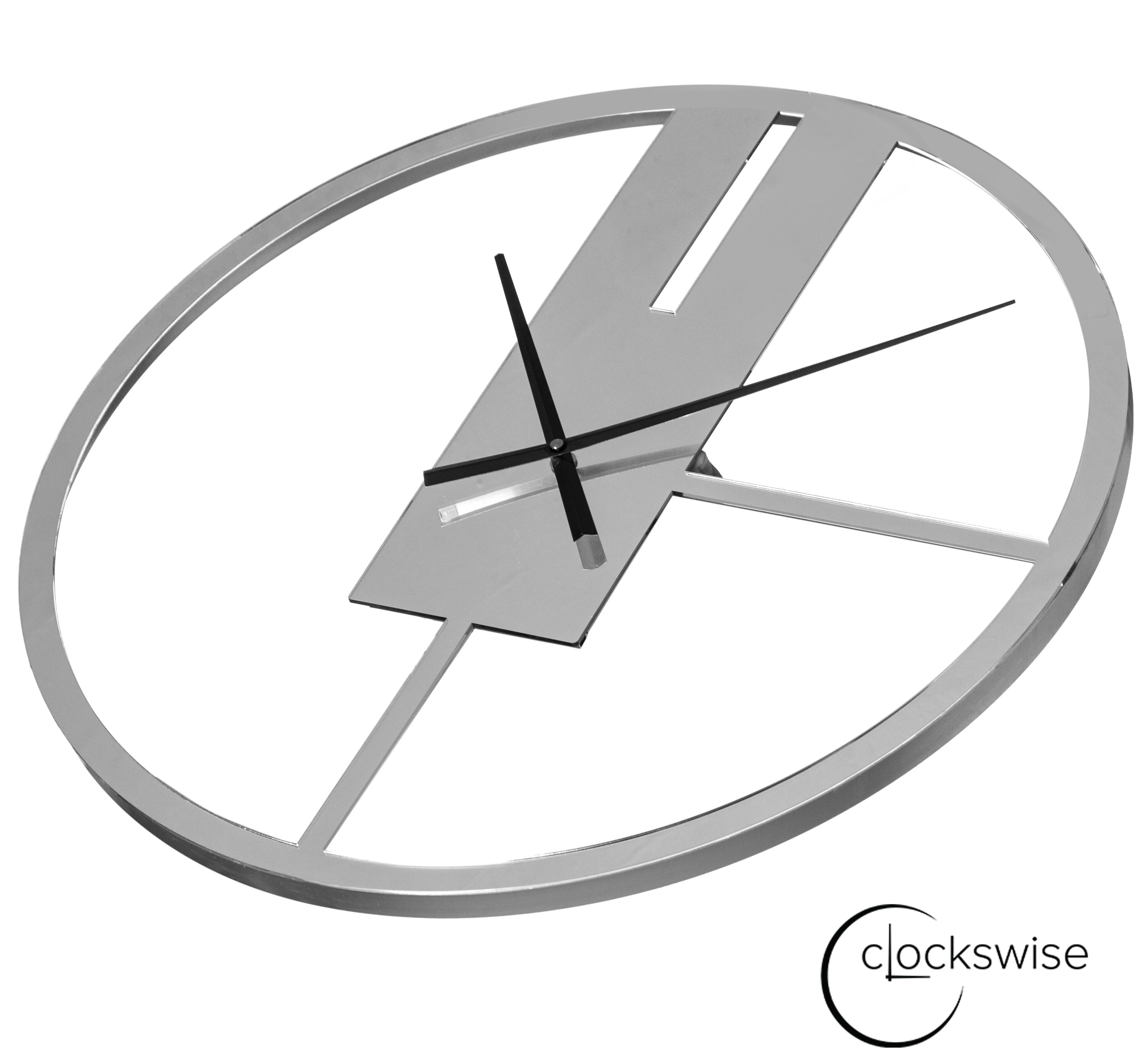 Oversized Round Silver Metal Wall Clock with Mirror Face