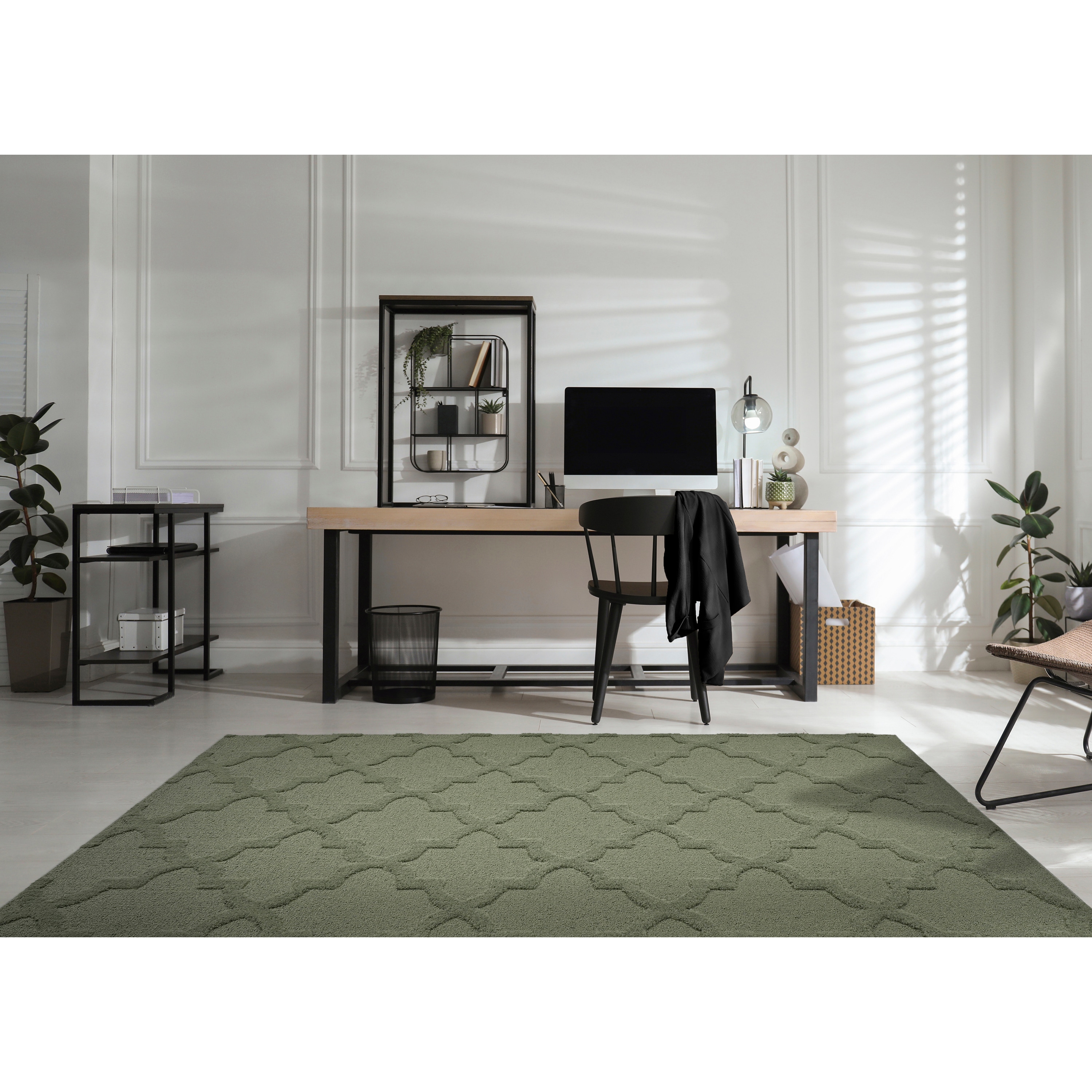 Garland Rug CL300N09612005 Quatro 8 x 10 (ft) Tufted Polypropylene Sage Rectangular Indoor Geometric Farmhouse/Cottage Area rug