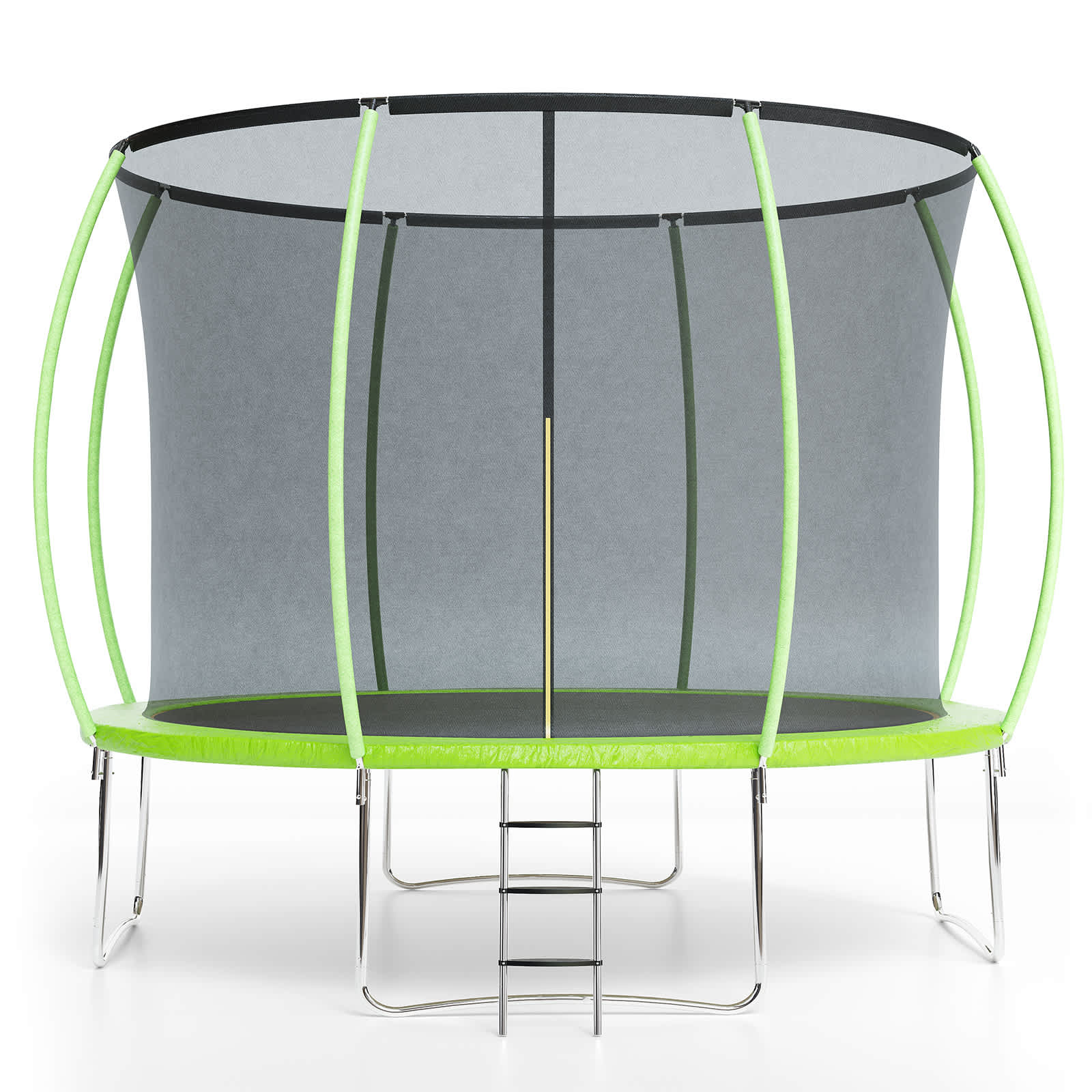 Qeetex DBCPOU0A3FRI9Y 12FT Outdoor Trampoline With Safety Enclosure Ladder Heavy Duty Military Grade Steel Frame Weather Resistant UV Tested Jump Mat And Spring Free Design For Kids And Adults Green