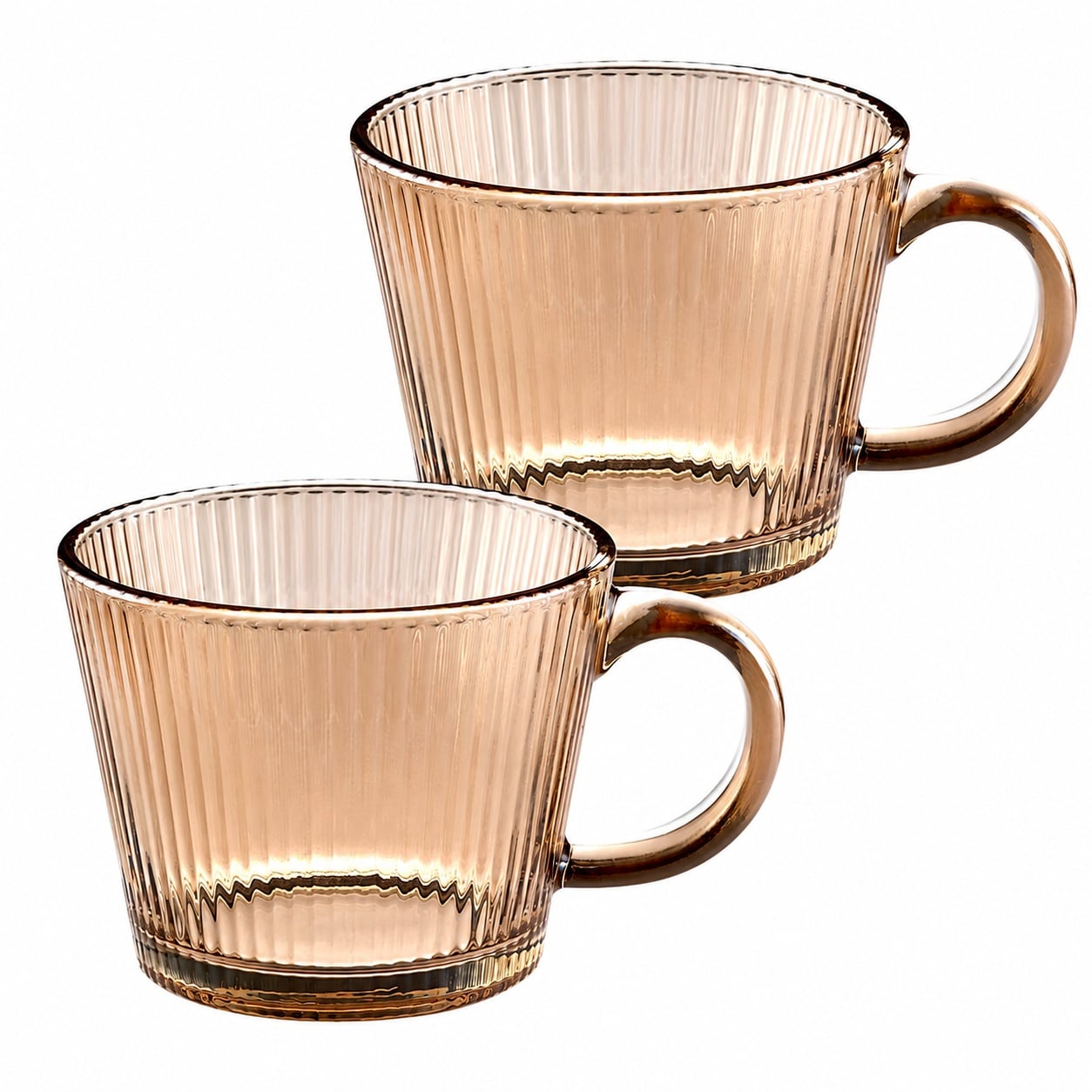 Aoibox  13 oz Vintage Striped Amber Glass Tea Cup with Handle Stackable for Cappuccino Latte Espresso Set of 2