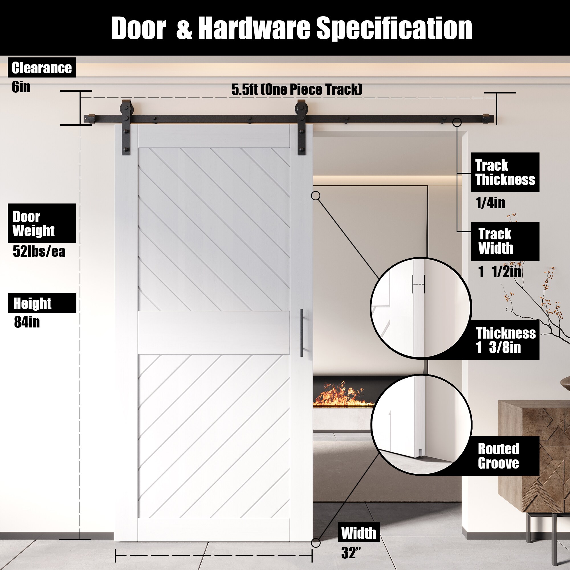 HOMACER YT1H066C-XT4-3284-WH Barn-Doors - View #2