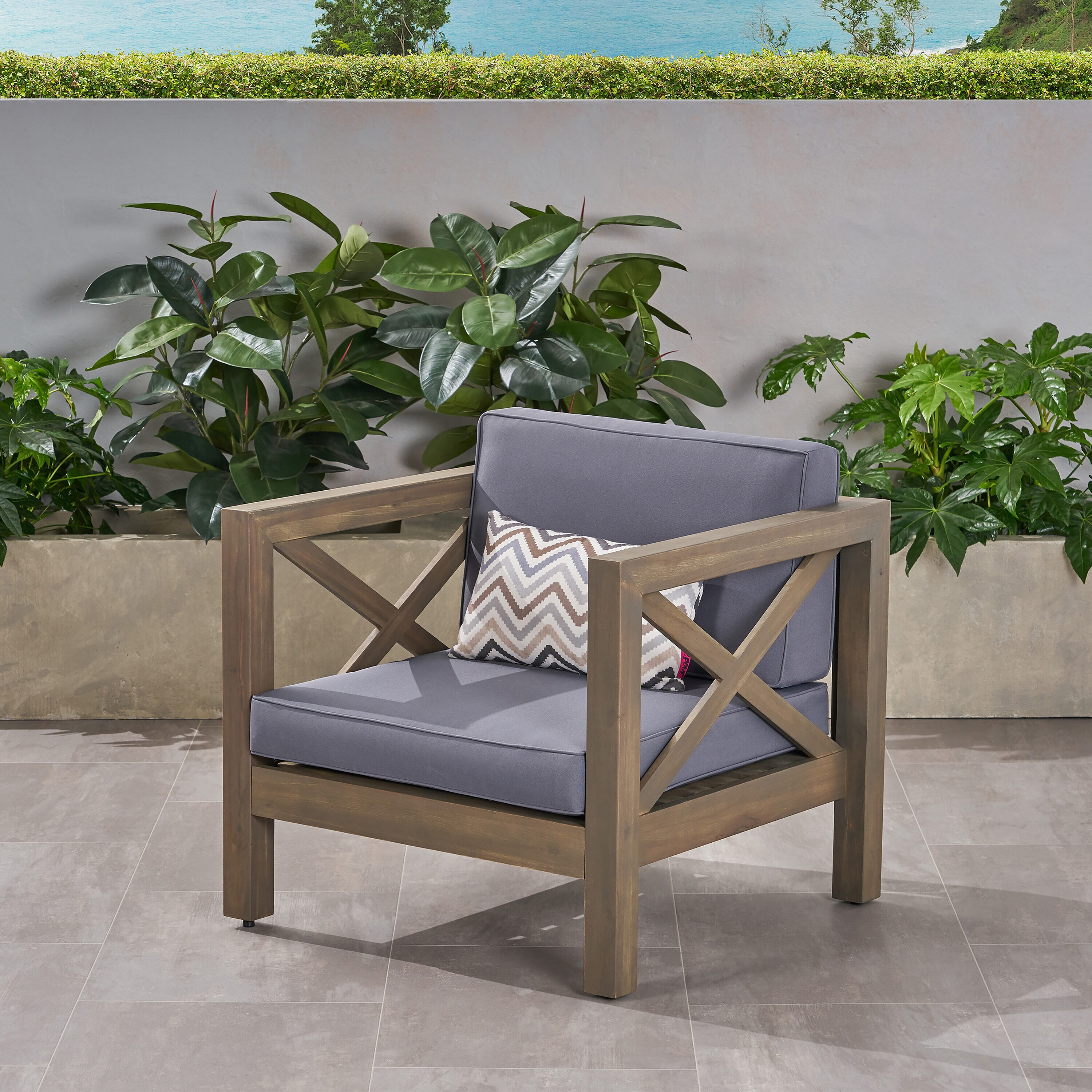 Moda Furnishings MD65545-DGRY Classic Gray Wood Frame Stationary Conversation Chair with Gray Cushioned Seat