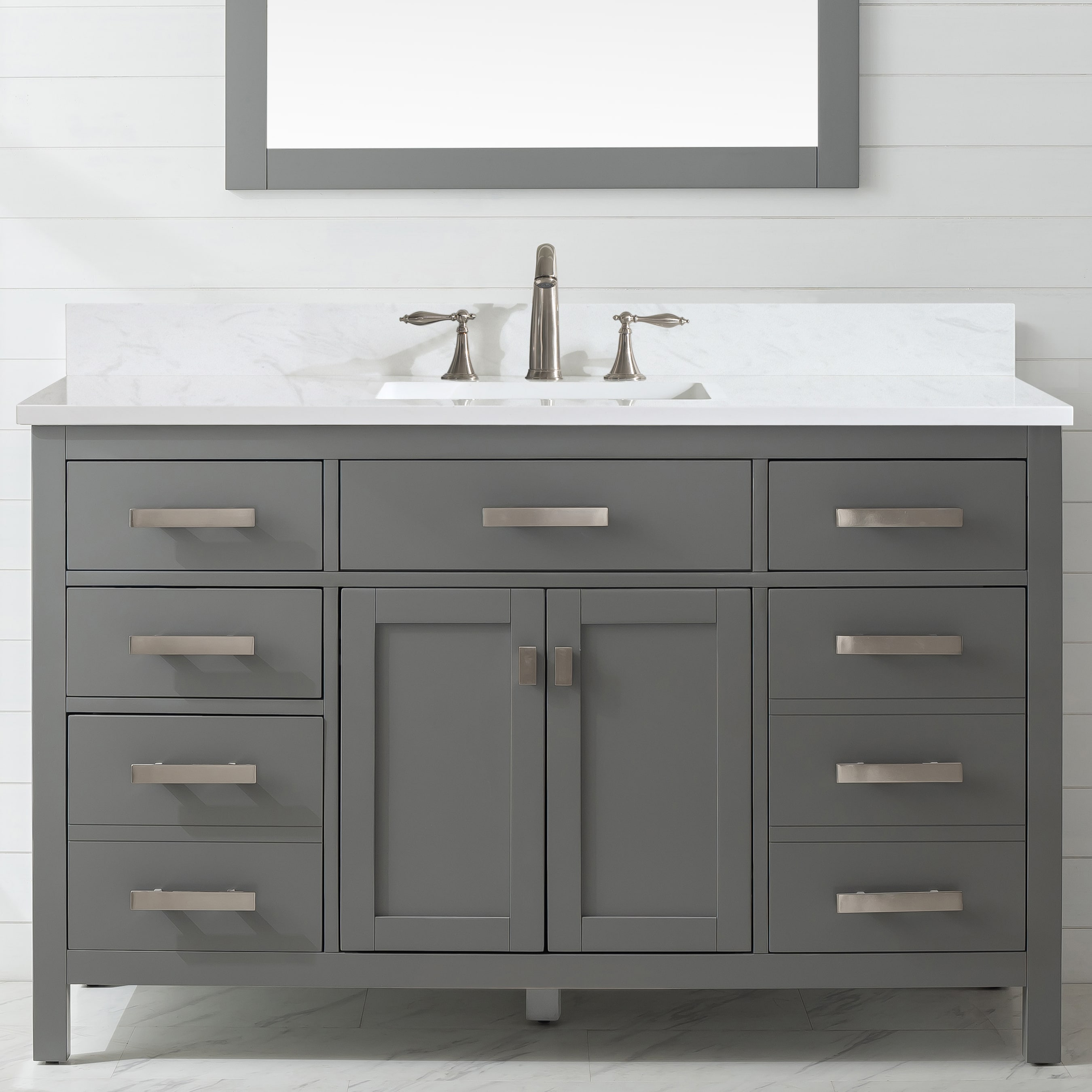Design Element V01-54-GY Valentino 54-in Gray Undermount Single Sink Bathroom Vanity with White Quartz Top