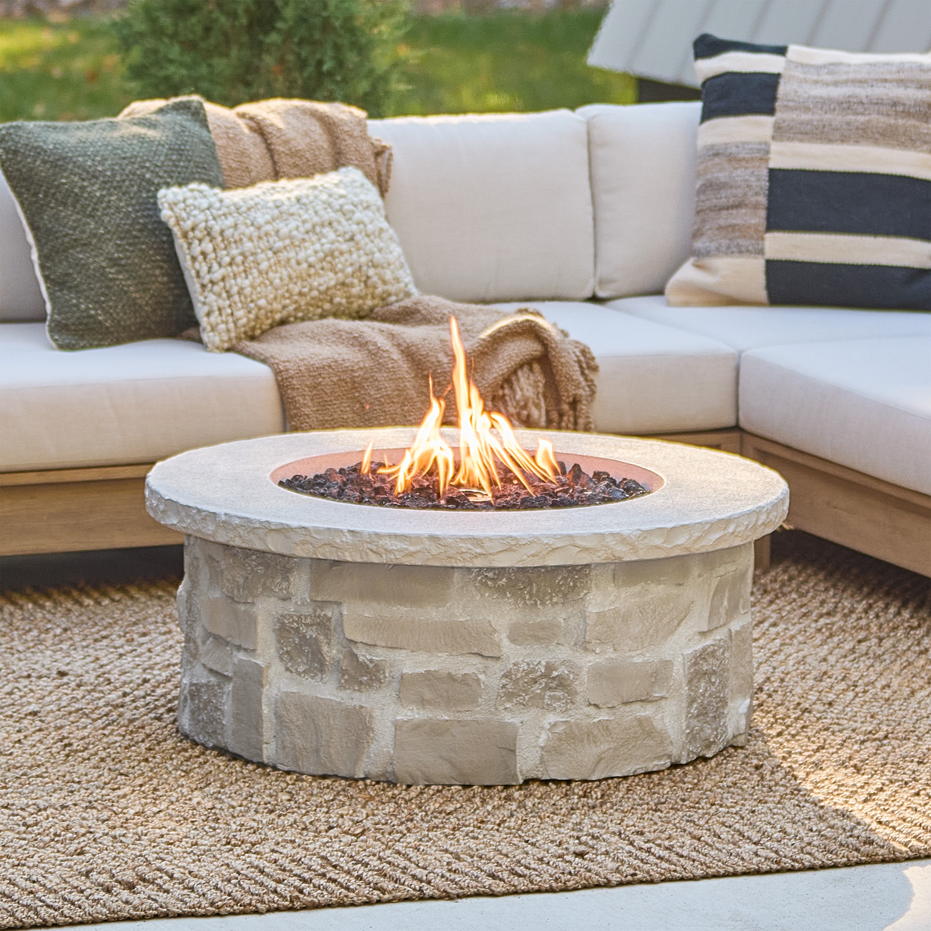 Real Flame Stone Liquid propane Outdoor Fireplace #13086LP-BGE
