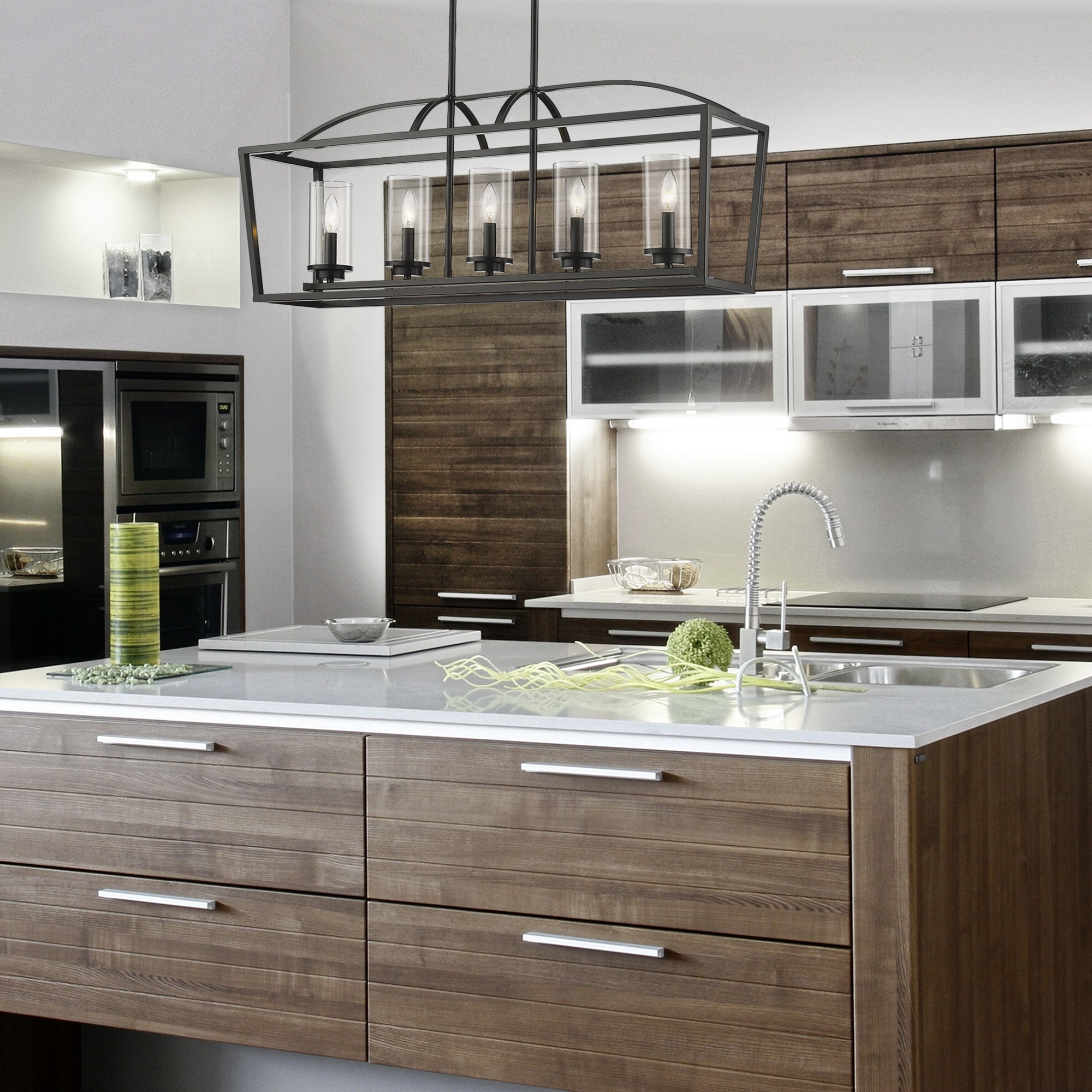 Mercer Matte Black and Clear Glass 5-Light Linear Pendant