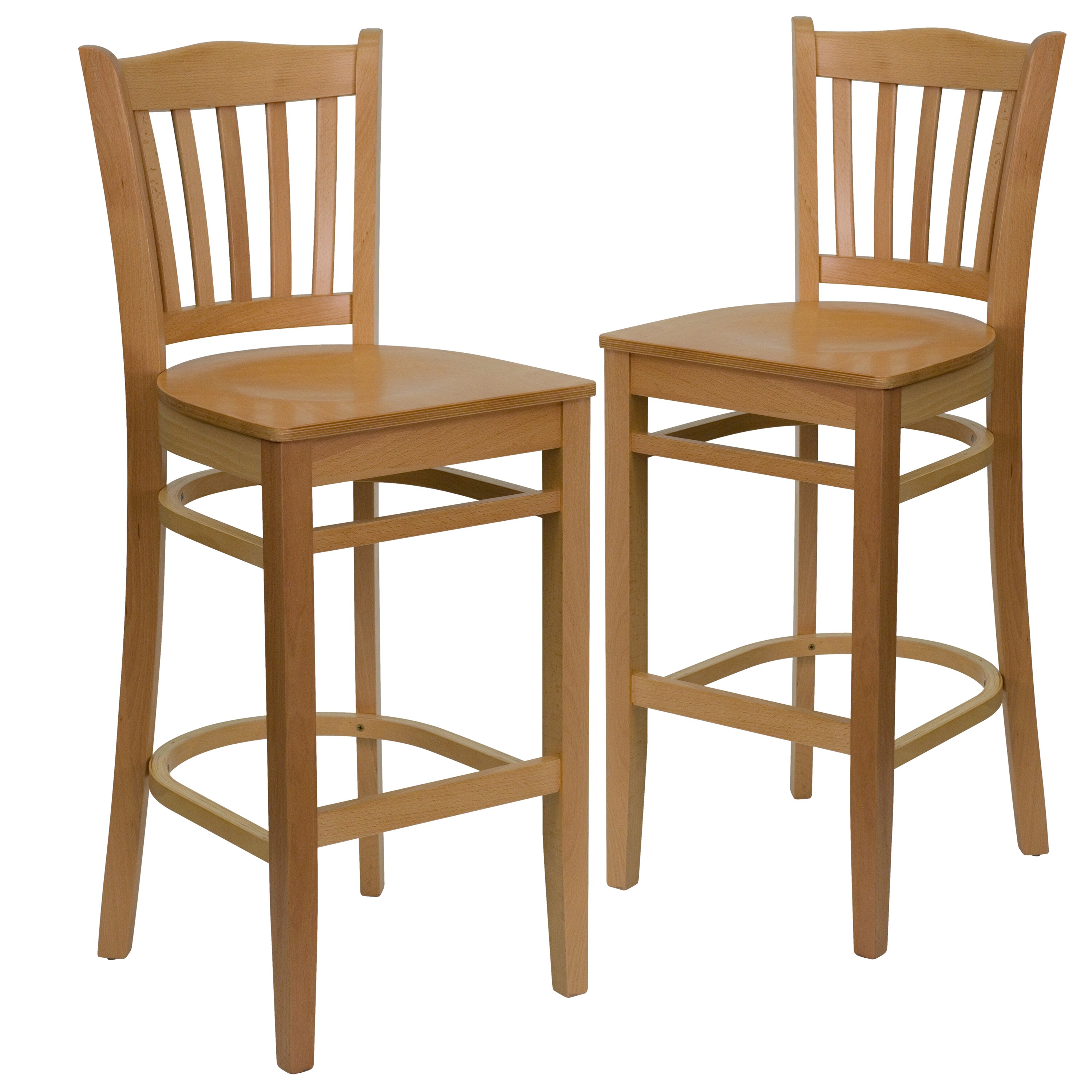 Flash Furniture 847254001434 2 Pk. HERCULES Series Vertical Slat Back Natural Wood Restaurant Barstool