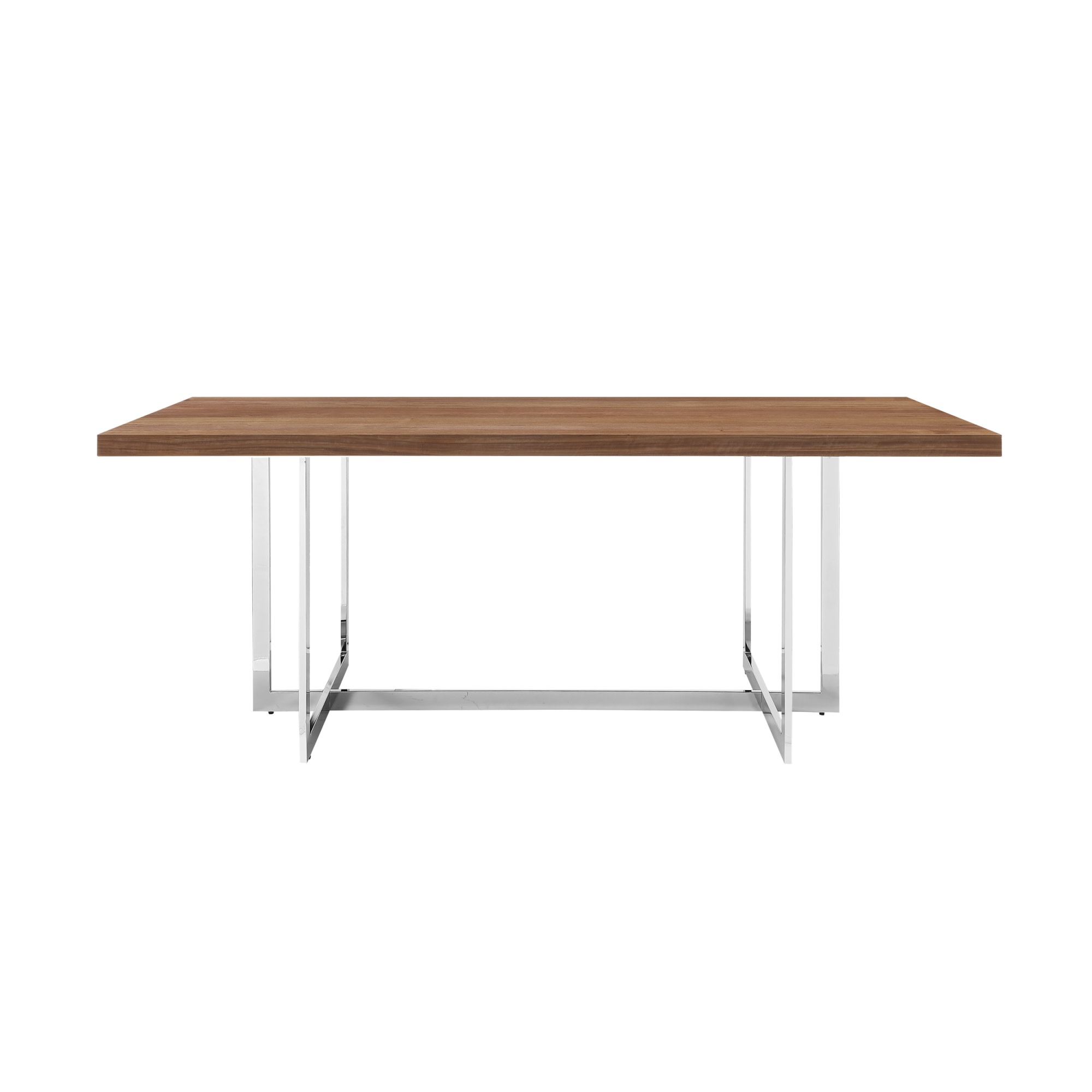 Inspired Home DT122-09WNS-LS Davian Walnut/Chrome Contemporary/Modern Dining Table, Wood Veneer with Polished Chrome Metal Base 78.8-in L x 30-in H