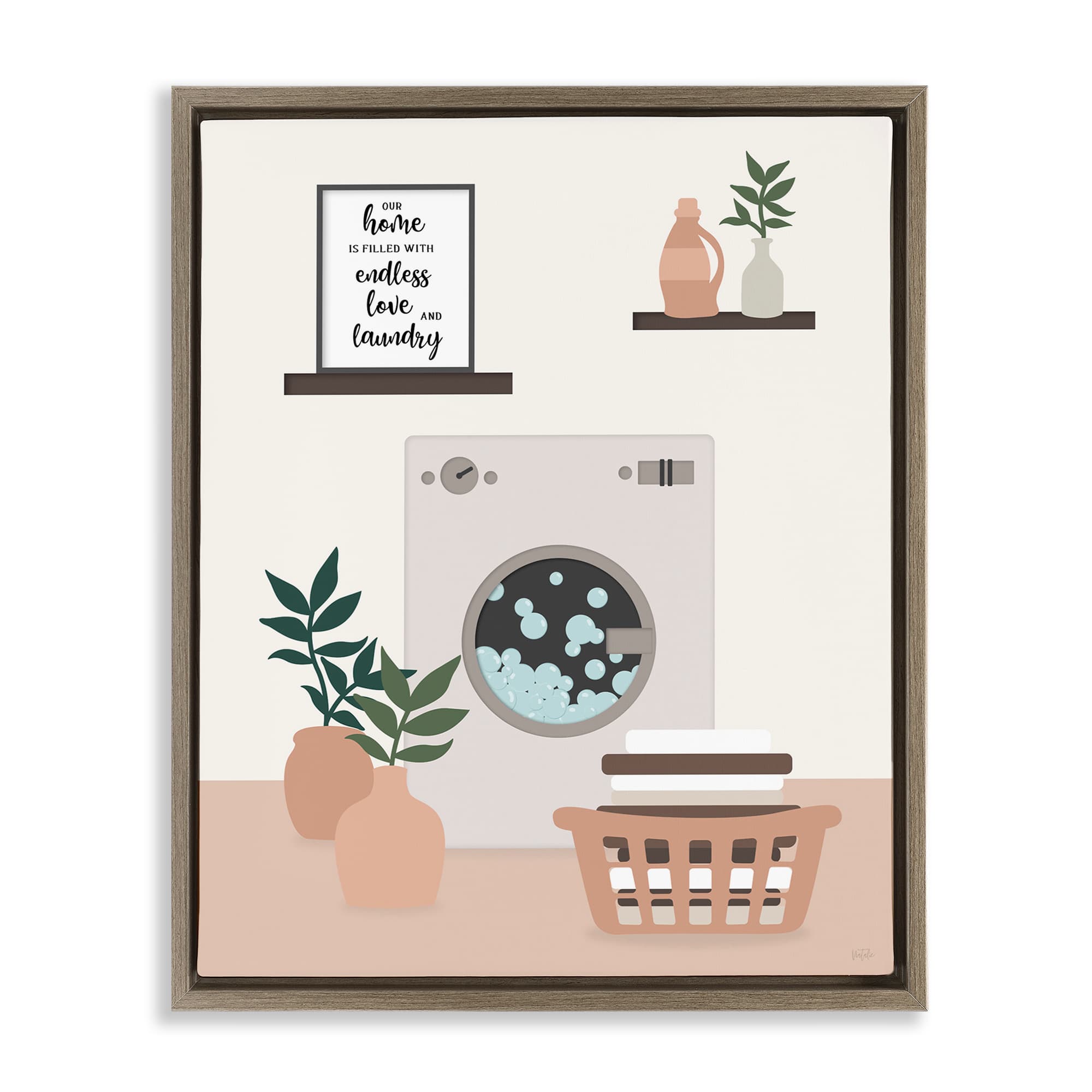 Stupell Industries BT-965-FFE-16X20 Modern Family Laundry Phrase Brown Framed Floater Canvas Wall Art By Natalie Carpentieri 17 x 21