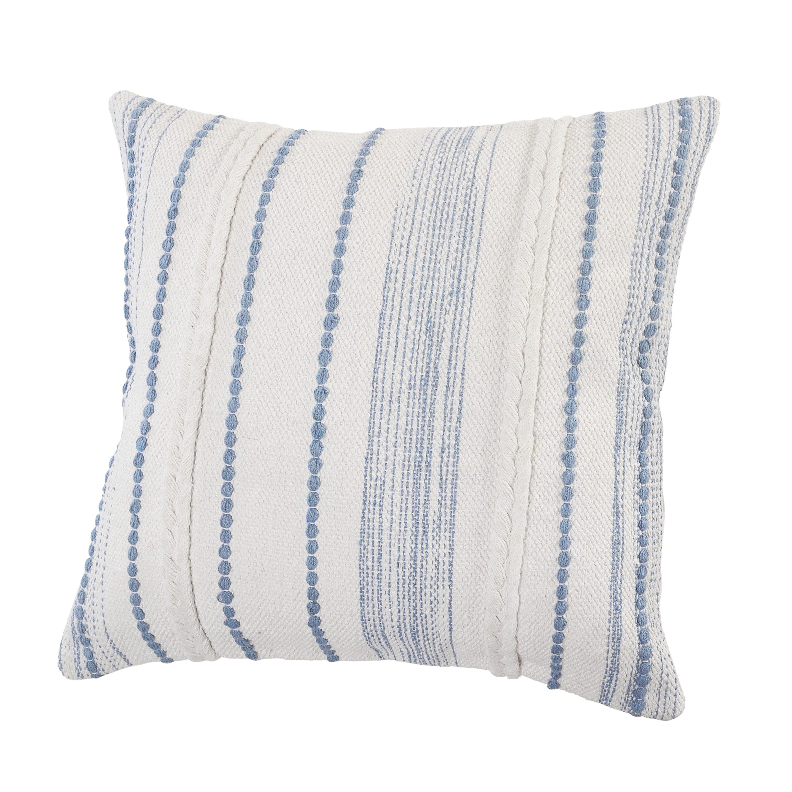 Textured White and Blue Square Throw Pillow, 20" x 20"
