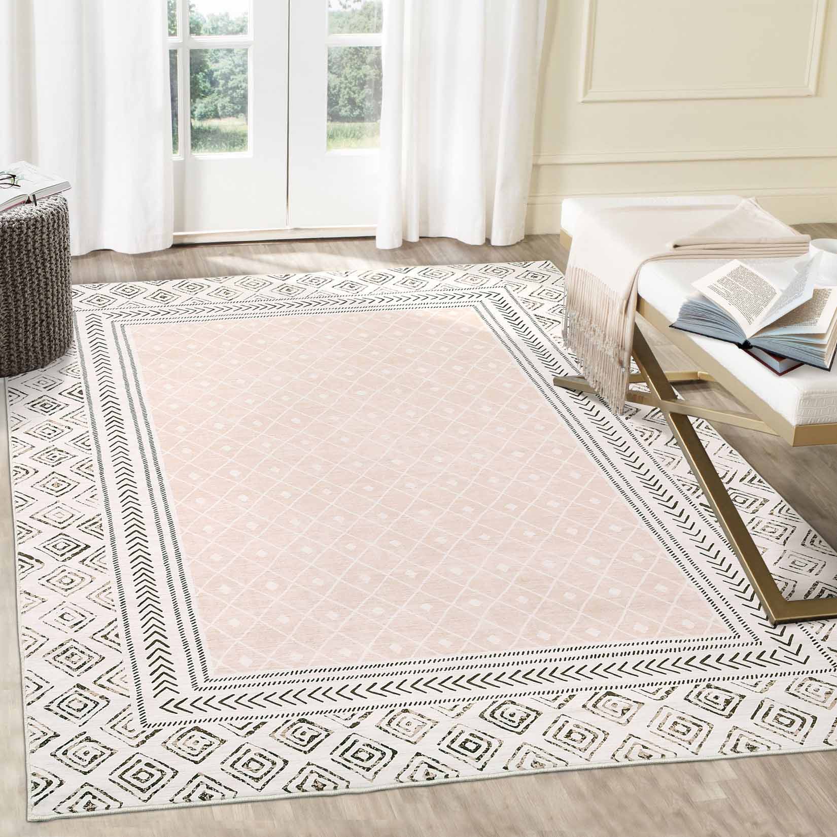 Garvee YXY-LO-PHO-16F5LEHO 9 x 12 (ft) Loomed Beige/Camel Rectangular Indoor Geometric Vintage Machine washable Pet Friendly Area rug