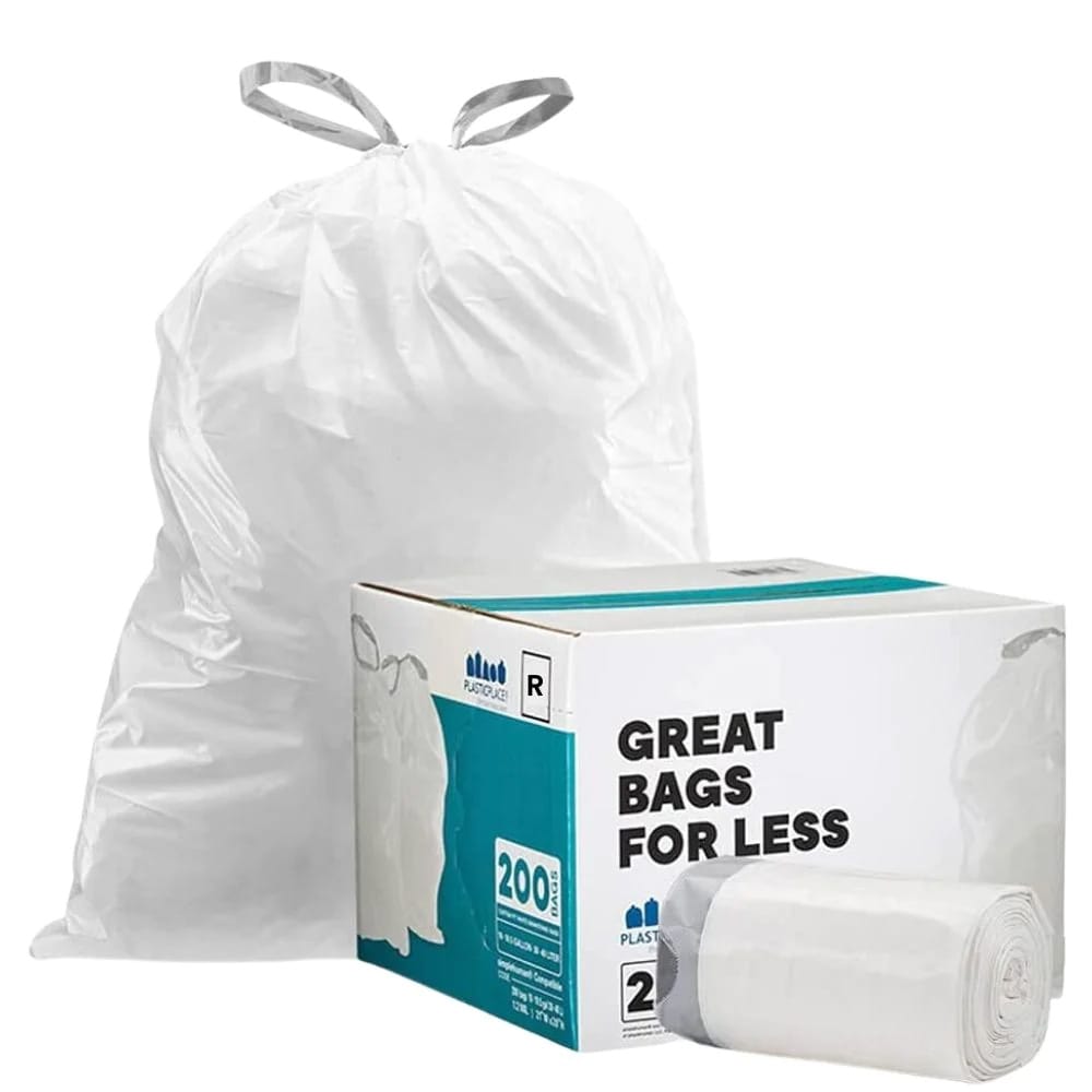 Plasticplace - TRA275WH Custom Fit Trash Bags simplehuman (X) Code R Compatible (100 Count) White Drawstring Garbage Liners 2.6 Gallon / 10 L