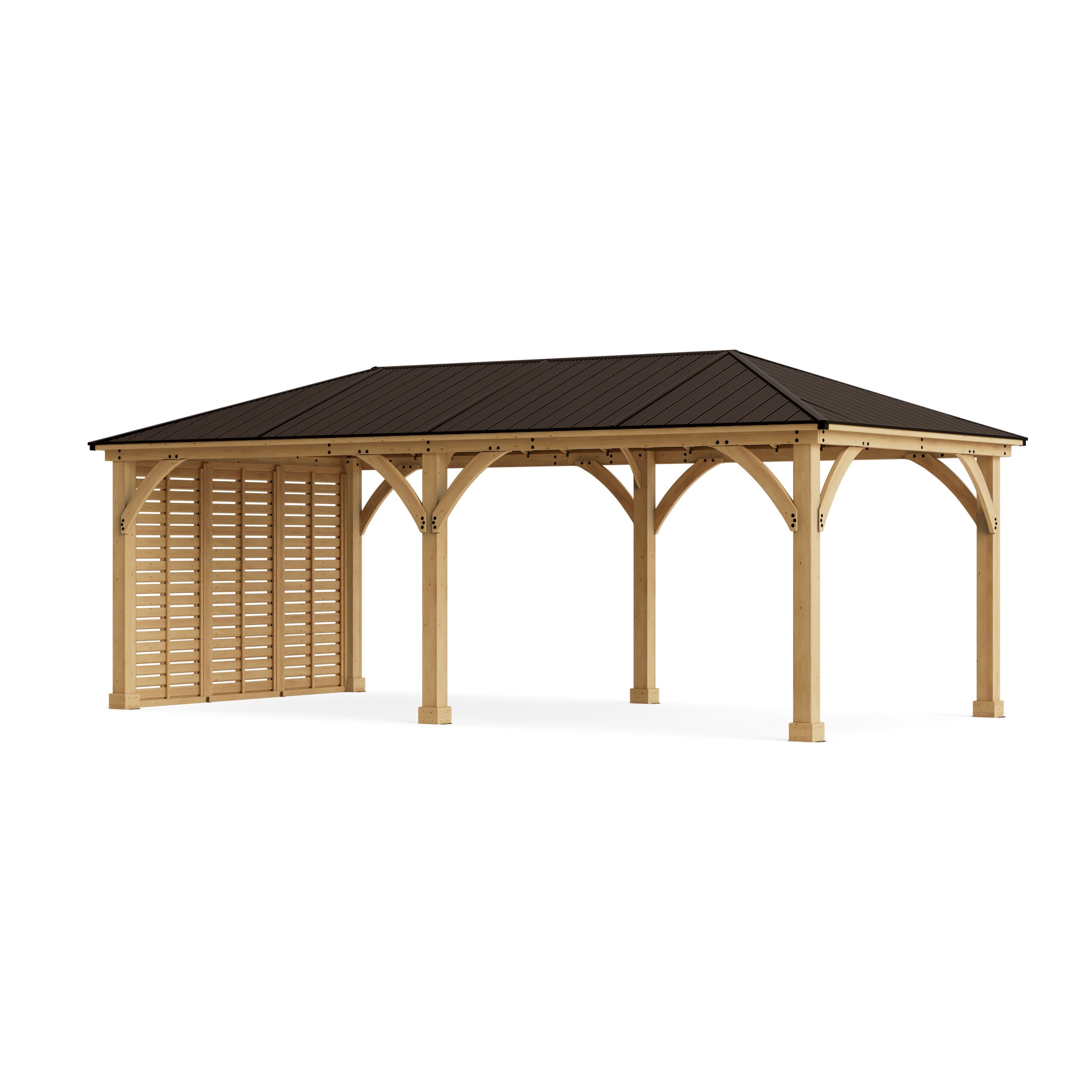 Yardistry YM11980COM 12-ft x 24-ft Natural Cedar Stain Rectangle Hardtop Aluminum Roof