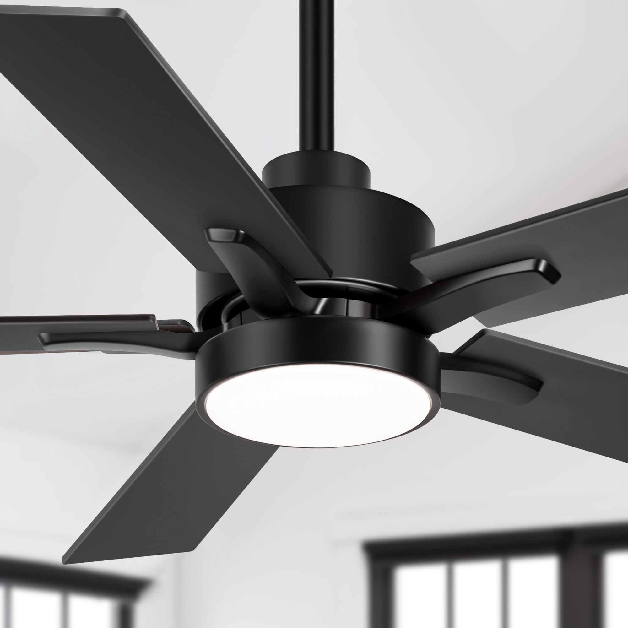 Breezary 24024-AB 42-in Color-Changing Integrated LED Matte Black with Black/ Deep Walnut Blades Ceiling Fan With Light - Remote Included ( 5 -Blade )