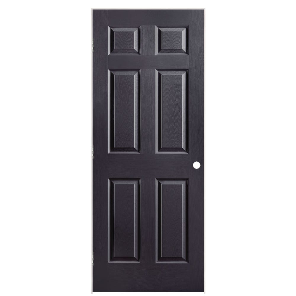 Masonite 1317004 32-in x 80-in Midnight Solid core 6-panel Left hand Textured Prefinished Molded composite Flat Jamb Single Prehung Interior Door
