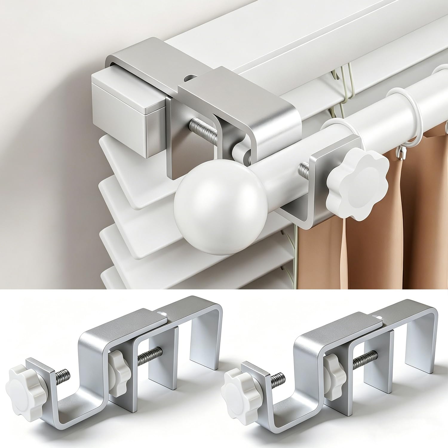 Anqtovp - No Drill Curtain Rod Brackets for Outside Mount Blinds Fits One to Two Inch Rectangula...