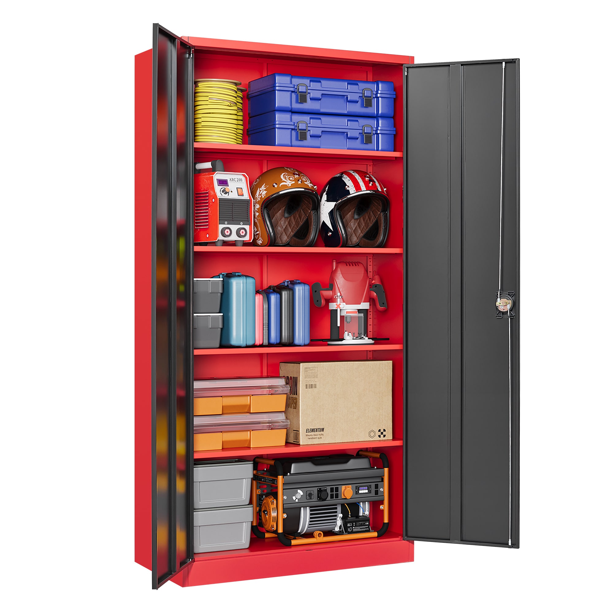 Letaya  Metal Storage Cabinets with Lock 71 Tall Locker Organizer Steel Cabinets 4 Adjustable Shelves 2 Doors for Home Office Warehouse Lockers Black Red