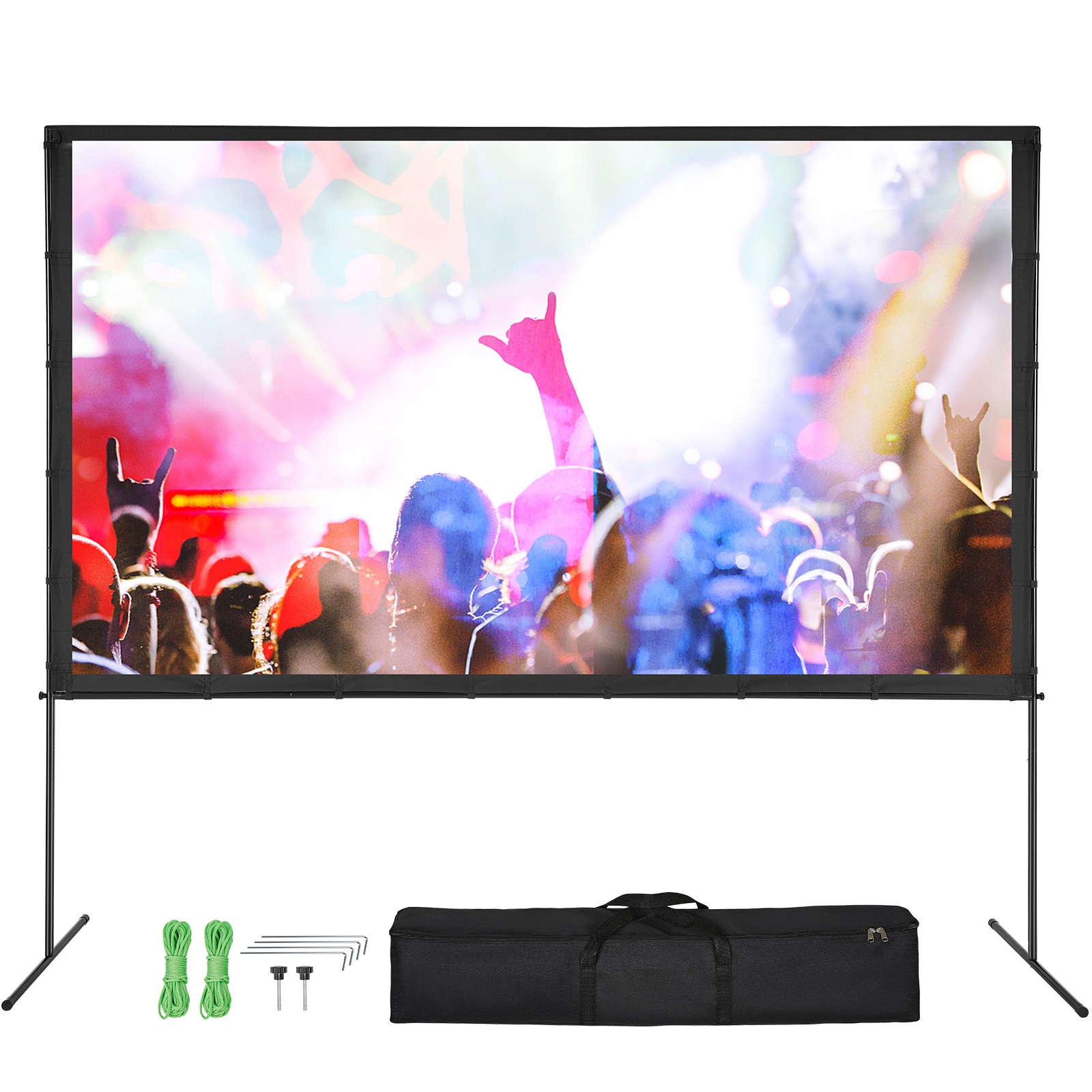 GIVIMO Projector Screen with Stand 120-in 16:9 4K 1080-HD Outdoor Movie Screen with Stand Wrinkle-Free Projection Screen with Bar Feet and Carry Bag for Home Theater Backyard