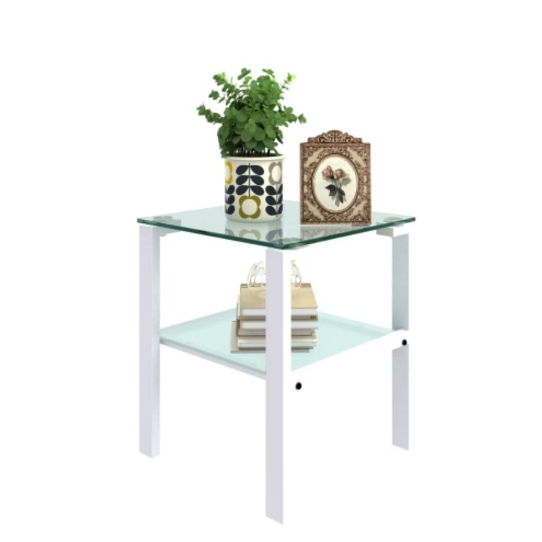 ZAKLOOP WU24160428 17.72-in W x 20.87-in H White Glass Rectangular Modern End Table Assembly Required